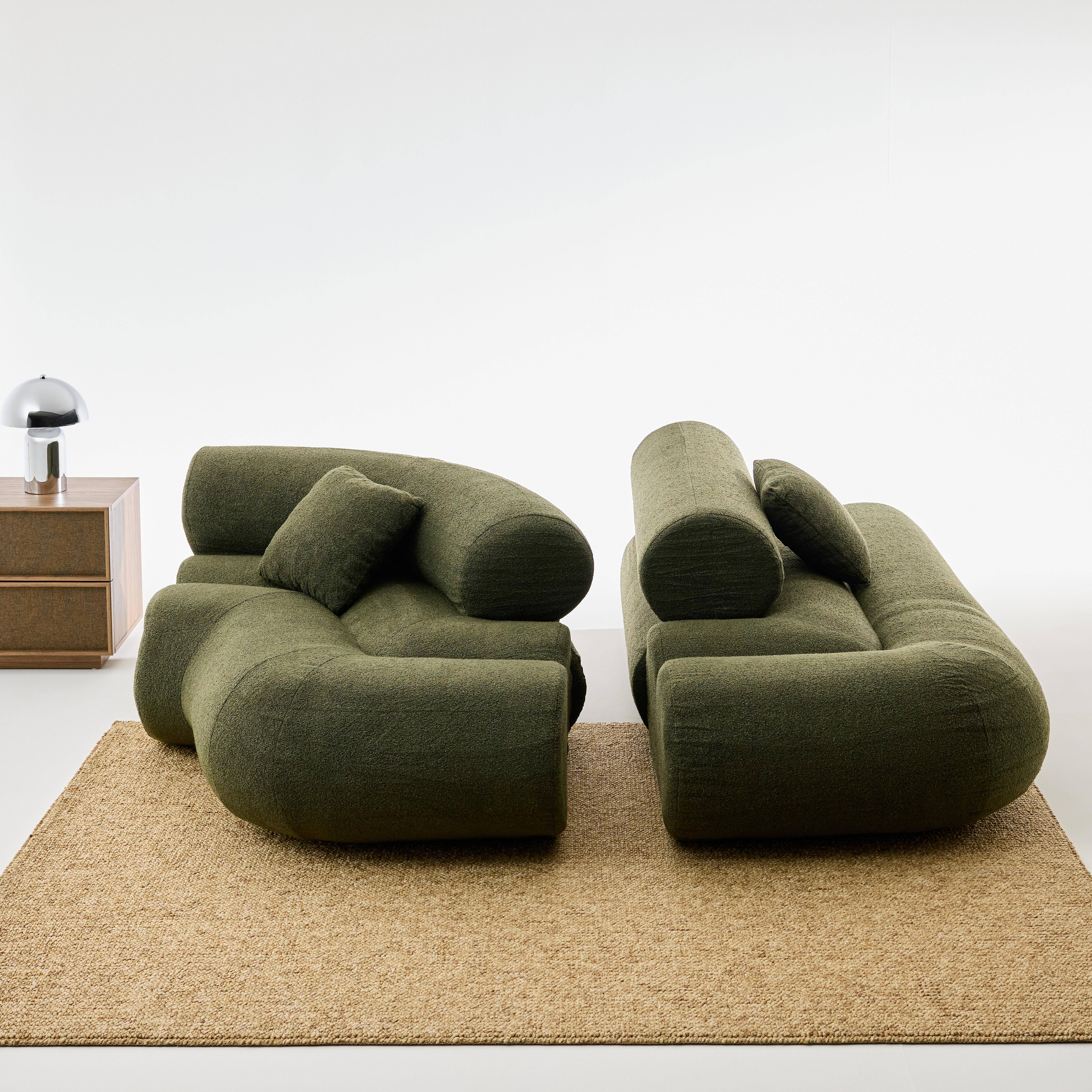 Organisches 3-Sitzer-Ecksofa mit strukturiertem Bouclé-Bezug in khaki - Iconik,sweeek,Photo4