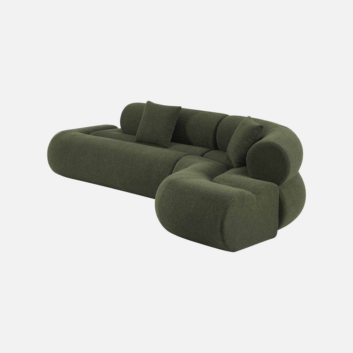 Sofá- cama orgânico bouclé com 3 lugares, Iconik boucle, Verde caqui, 281x154x68 cm,sweeek,Photo3