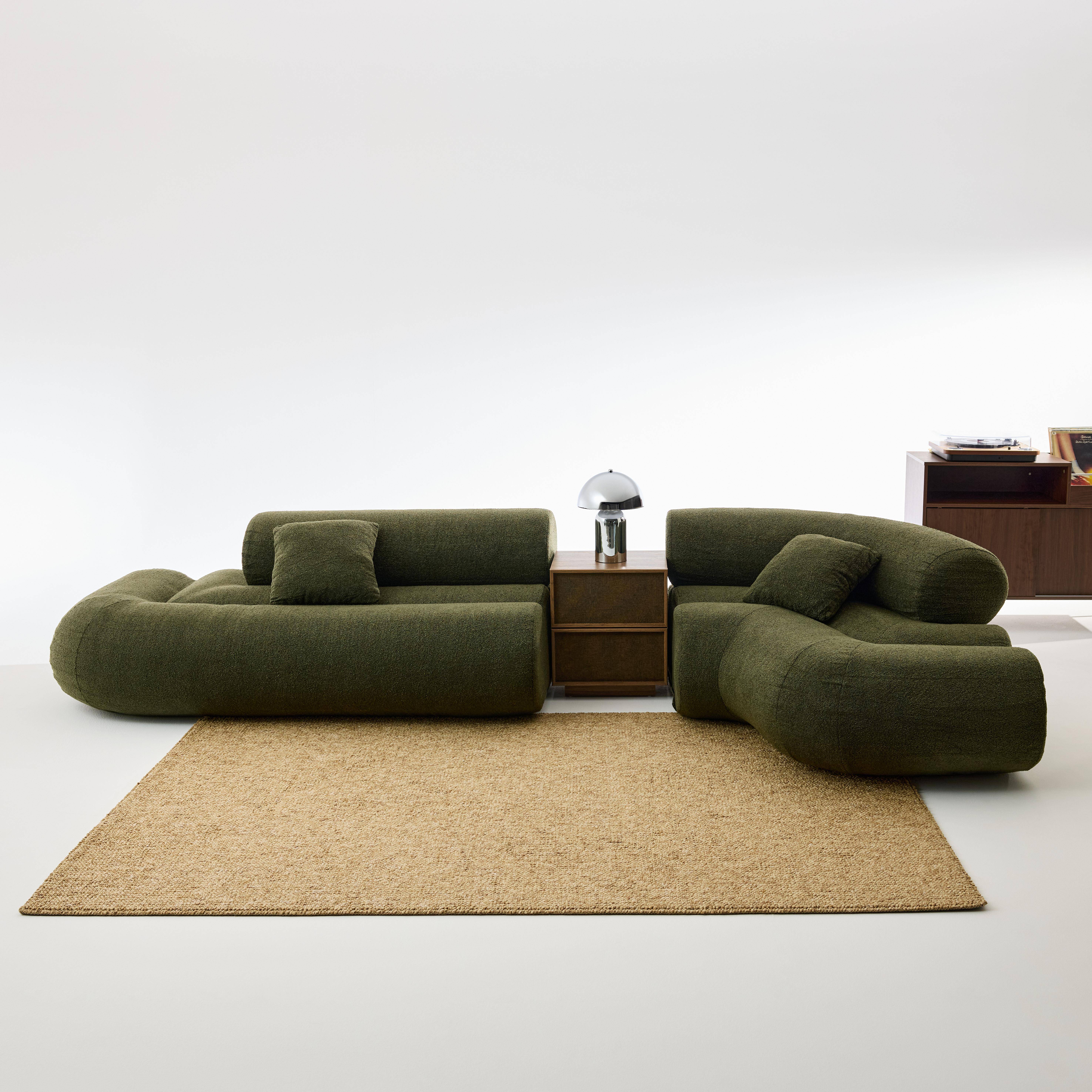 Organisches 3-Sitzer-Ecksofa mit strukturiertem Bouclé-Bezug in khaki - Iconik,sweeek,Photo2