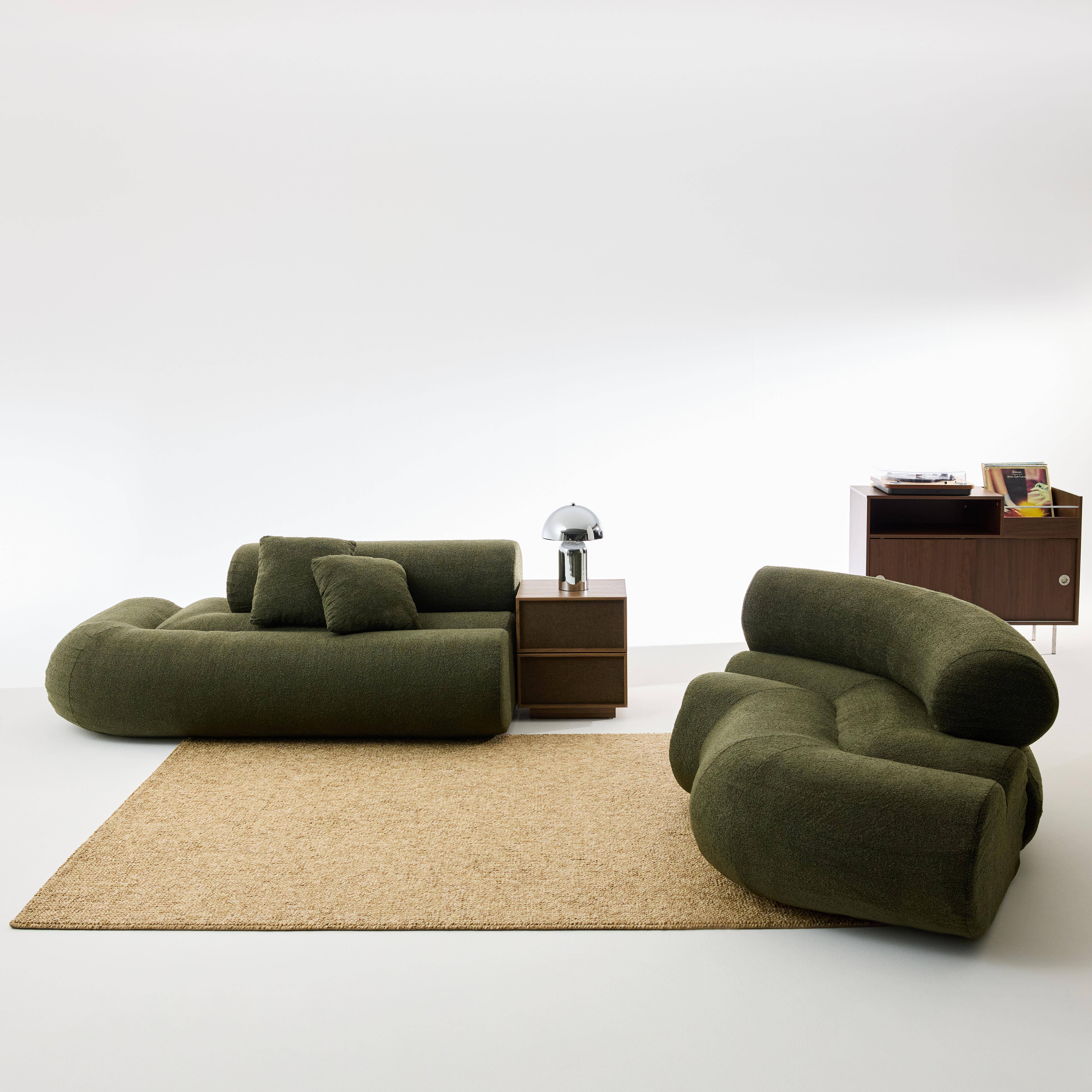 Organisches 3-Sitzer-Ecksofa mit strukturiertem Bouclé-Bezug in khaki - Iconik Photo3