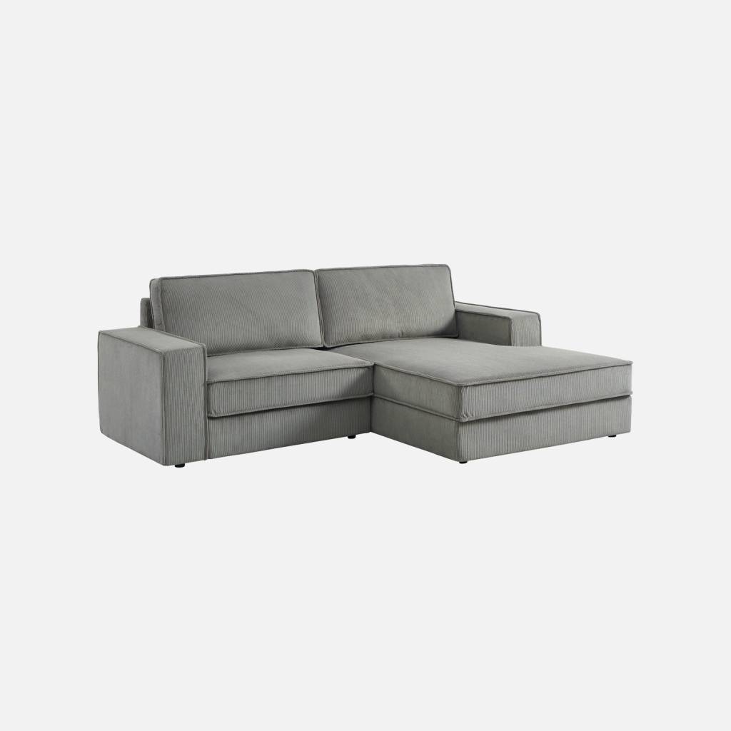 Sofá-cama em veludo canelado com 3 lugares, Cinza Claro
