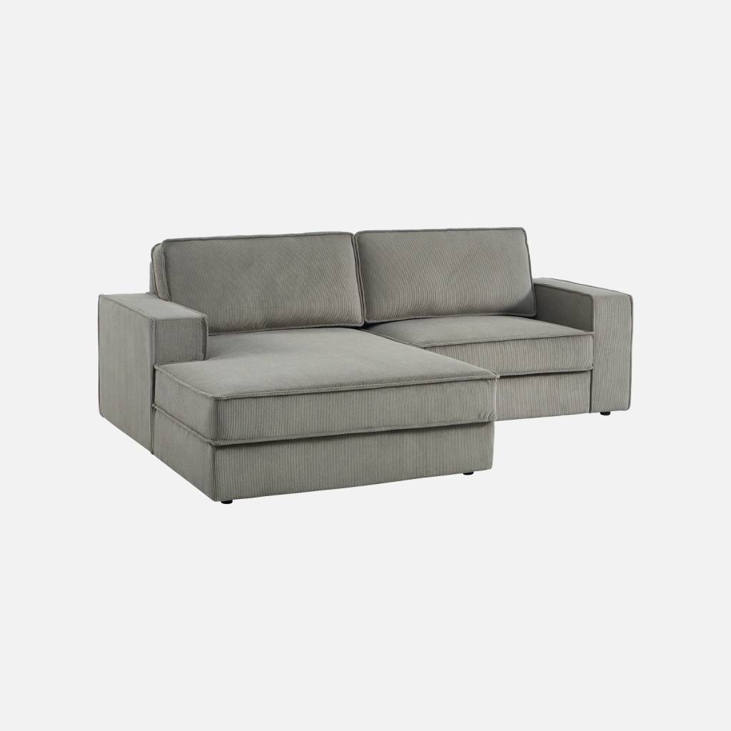 Sofá-cama em veludo canelado de 3 lugares, Cinza Claro