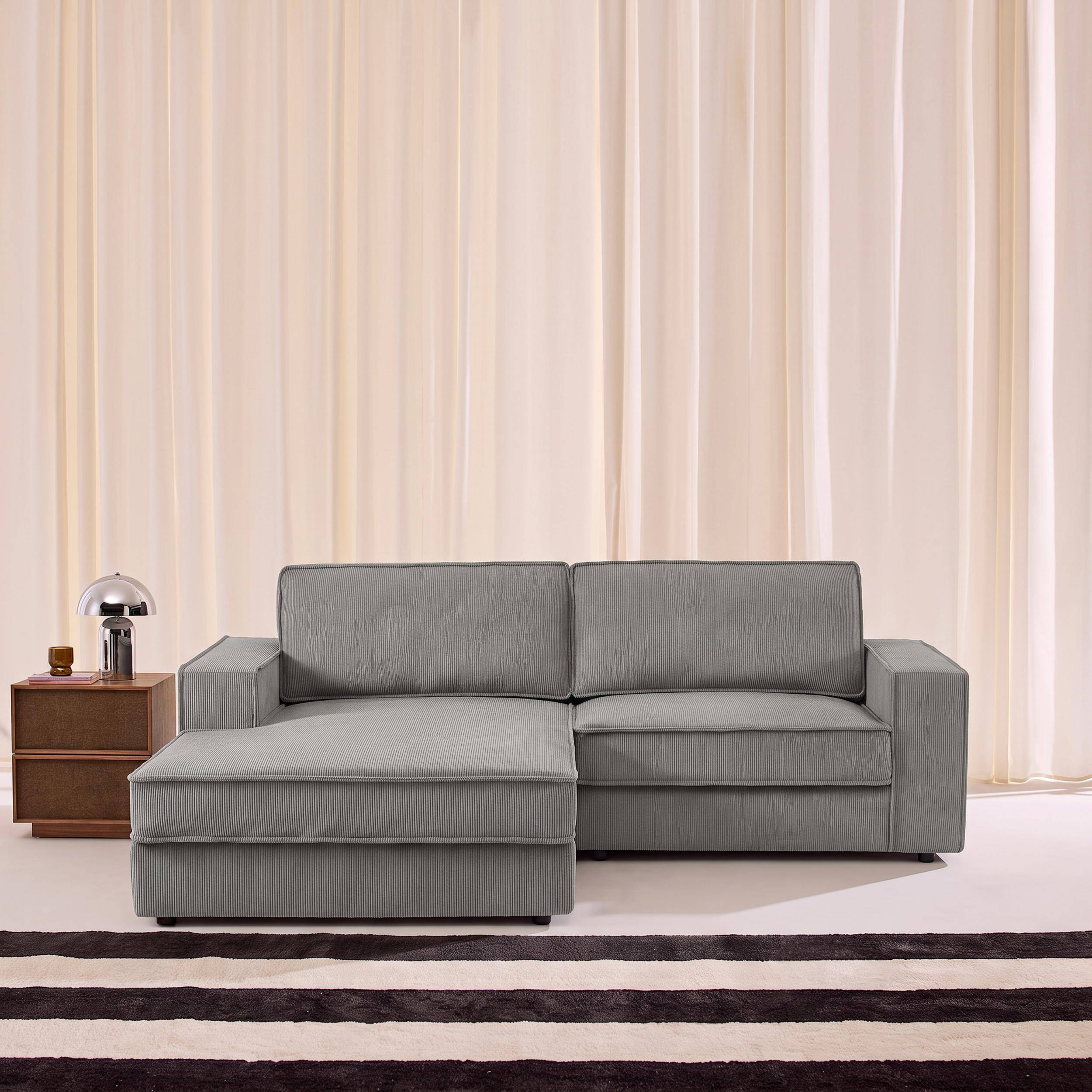 Canapé d'angle gauche velours côtelé 3 places gris clair - Chill Photo1