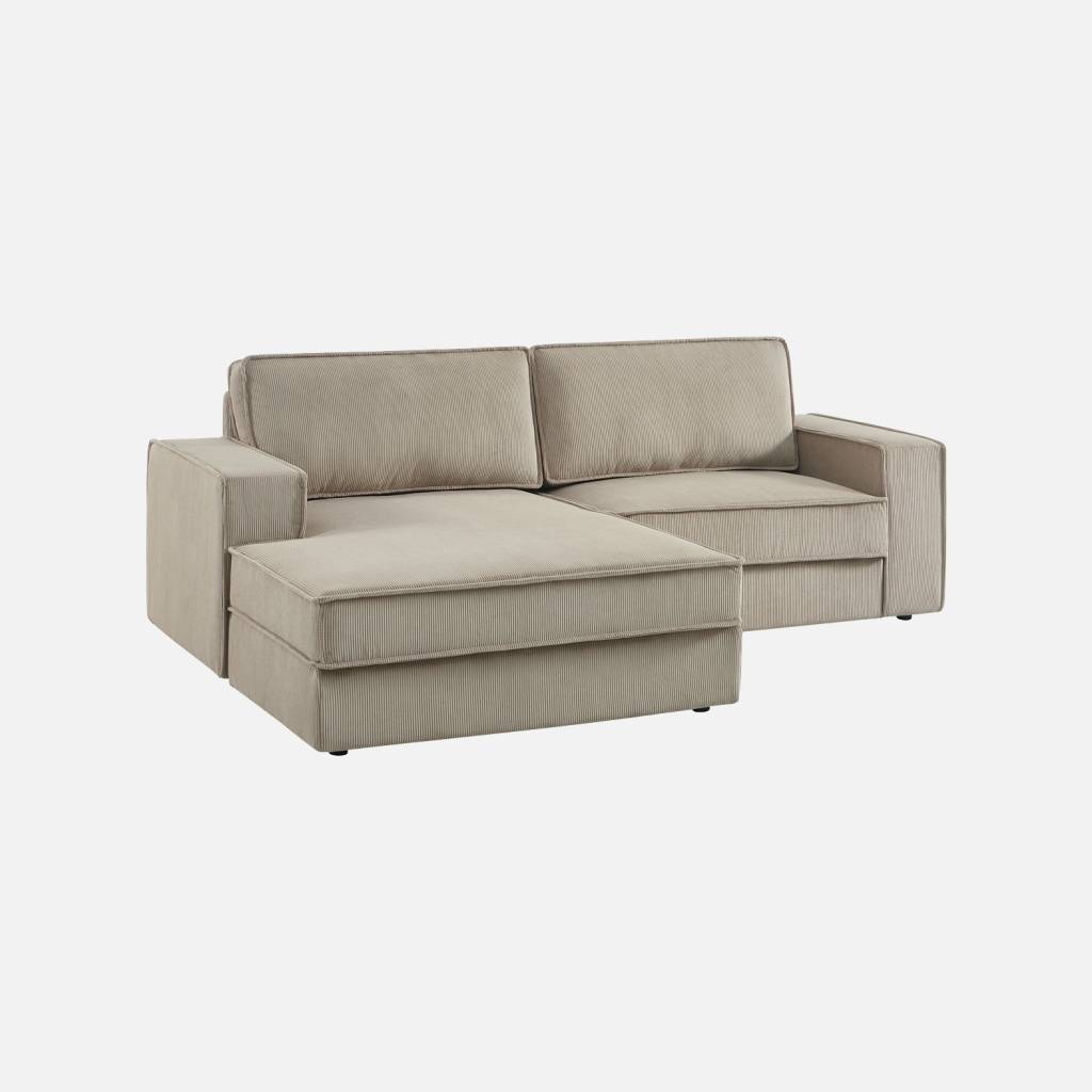 Sofá-cama em veludo canelado de 3 lugares, Bege