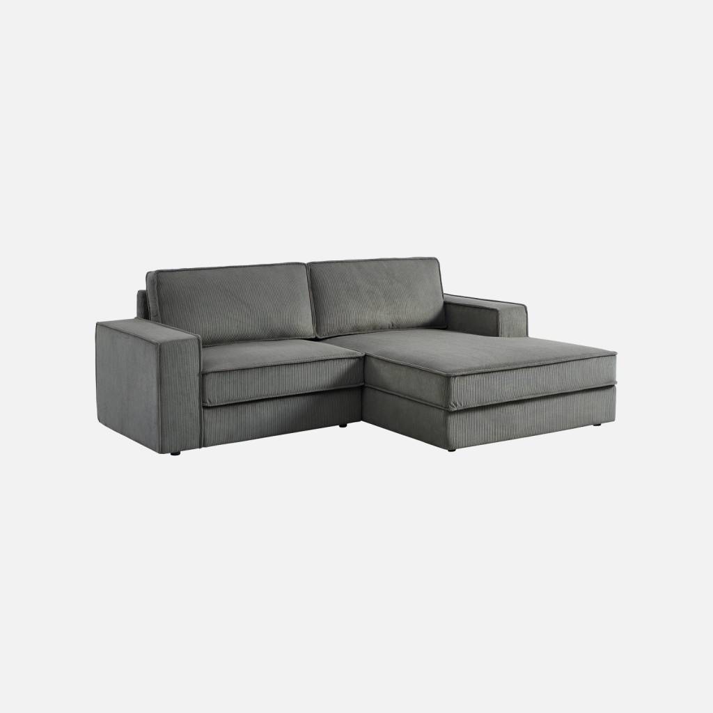 Sofá-cama em veludo canelado com 3 lugares, Cinza