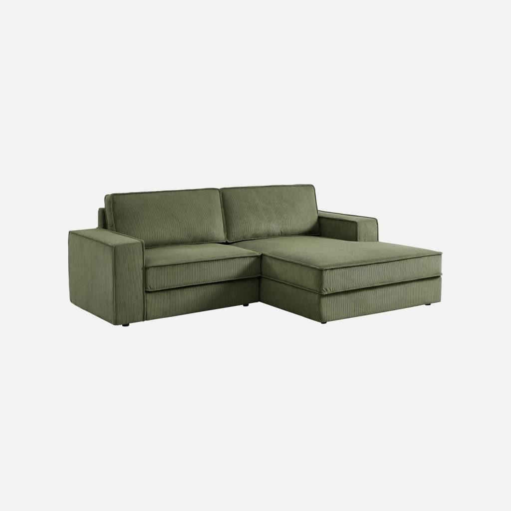 Sofá-cama em veludo canelado com 3 lugares, Verde caqui