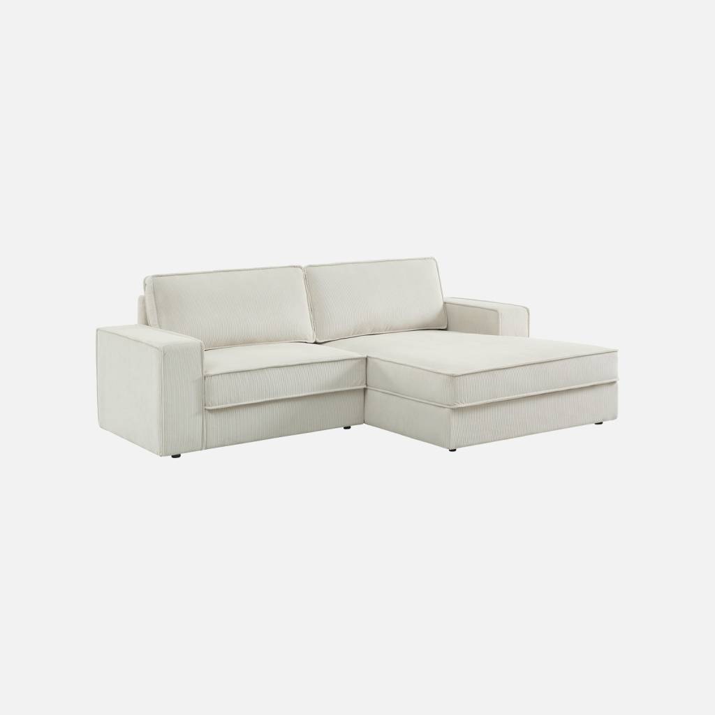 Sofá-cama em veludo canelado com 3 lugares, Creme