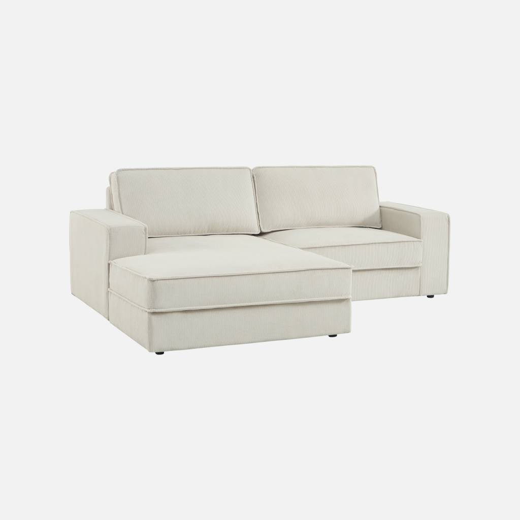 Sofá-cama em veludo canelado de 3 lugares, Creme