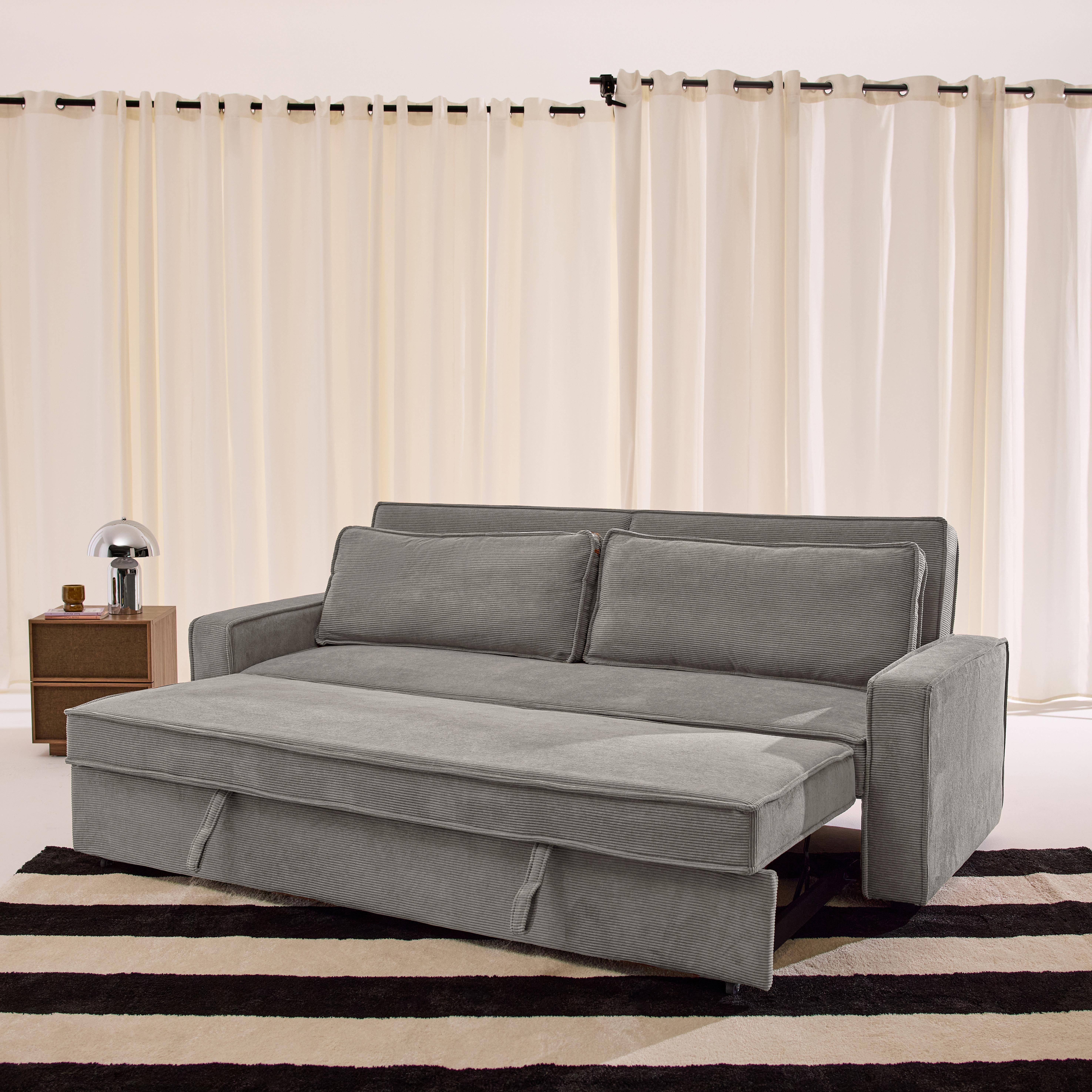 3-Sitzer Schlafsofa mit Cordbezug hellgrau - Chill Photo3