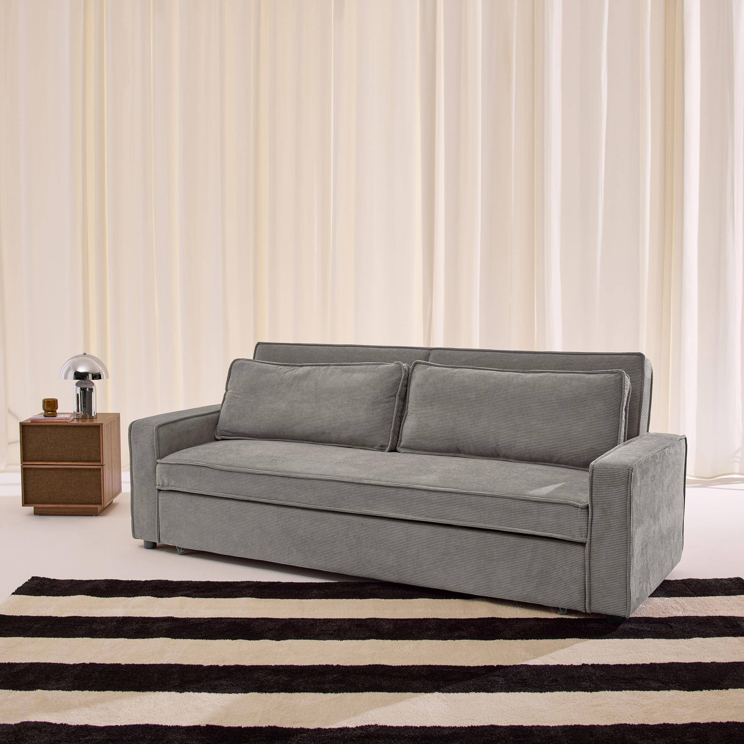 Sofá-cama em veludo canelado, 3 lugares, Chill veludo canelado , Cinza Claro, 226x90x88 cm Photo1