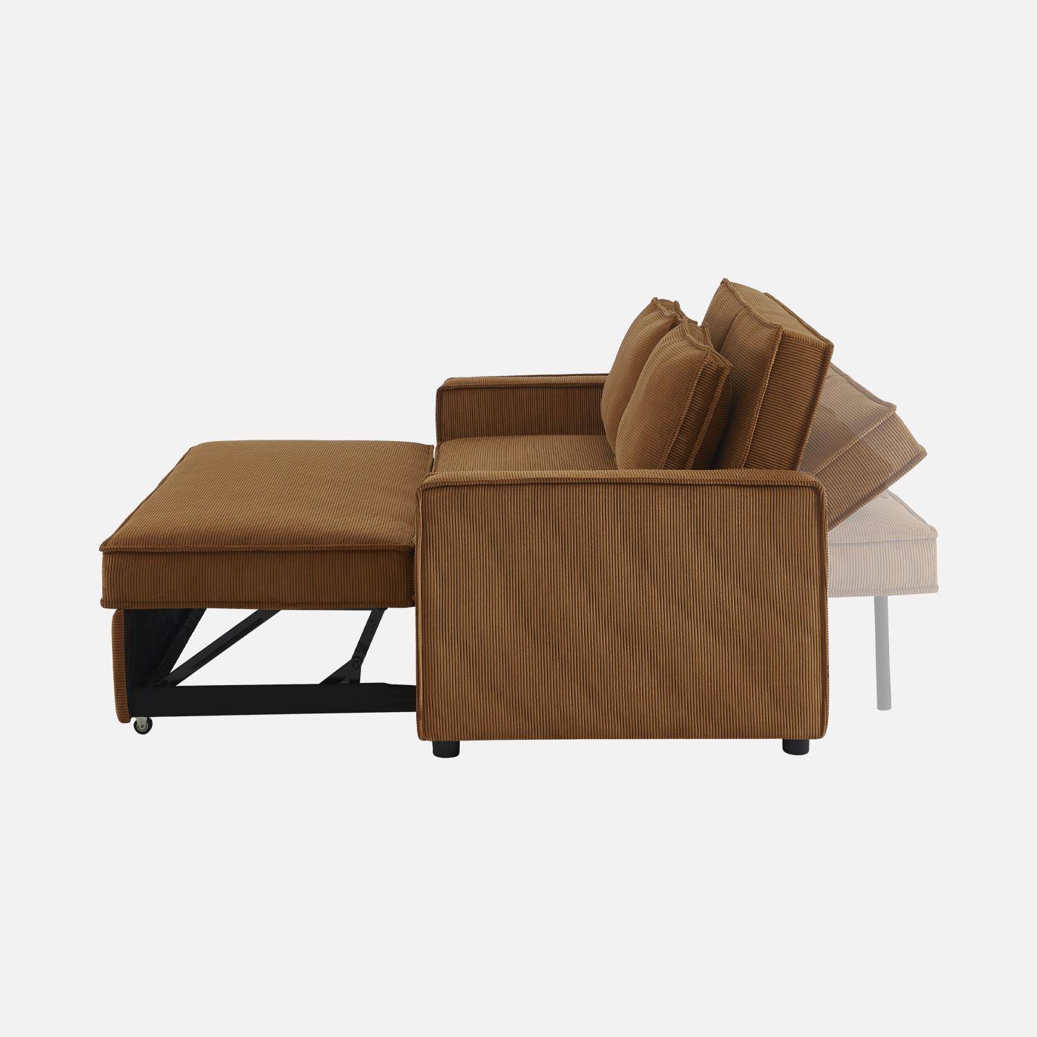 Sofá-cama em veludo canelado, 3 lugares, Chill veludo canelado , Ferrugem, 226x90x88 cm,sweeek,Photo4