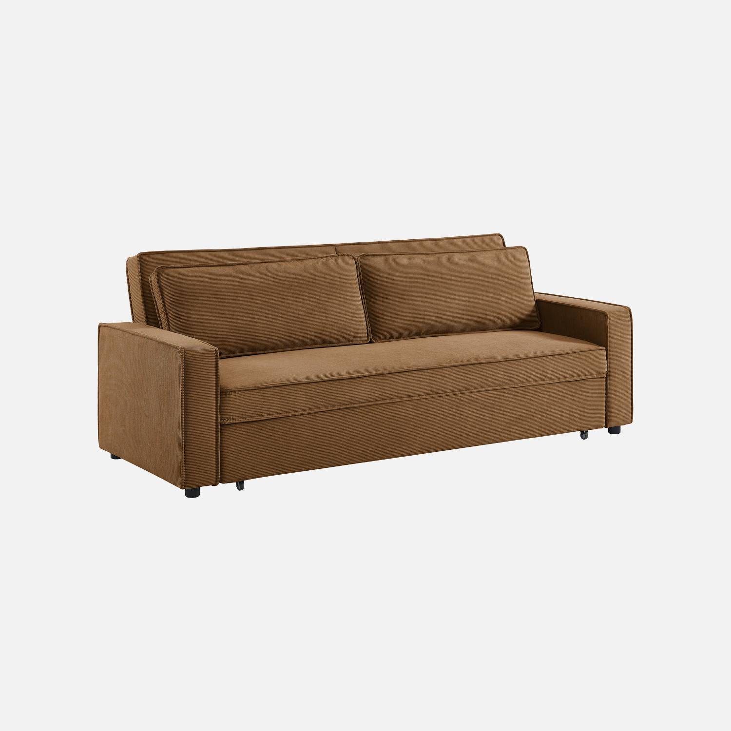 Sofá-cama em veludo canelado, 3 lugares, Chill veludo canelado , Ferrugem, 226x90x88 cm,sweeek,Photo2