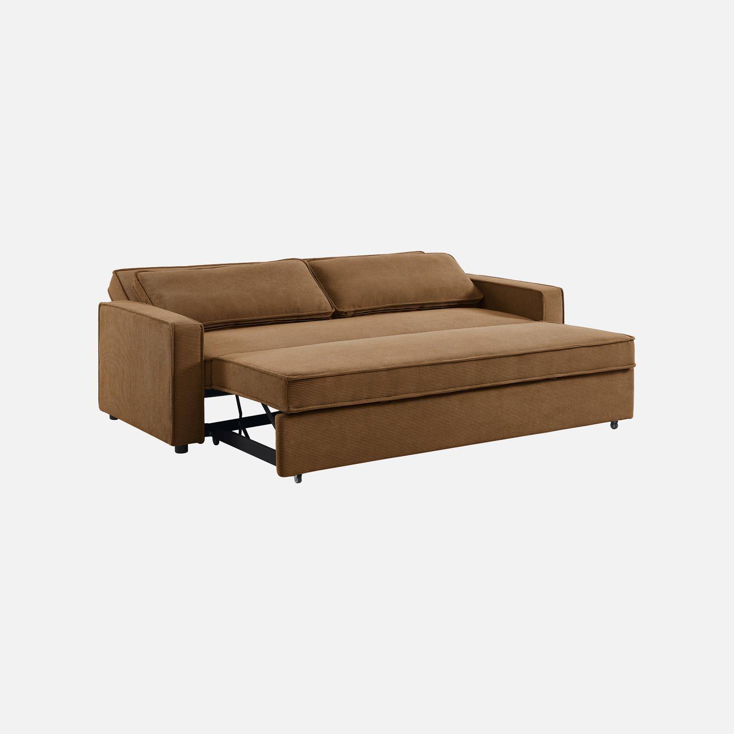 Sofá-cama em veludo canelado, 3 lugares, Chill veludo canelado , Ferrugem, 226x90x88 cm,sweeek,Photo5