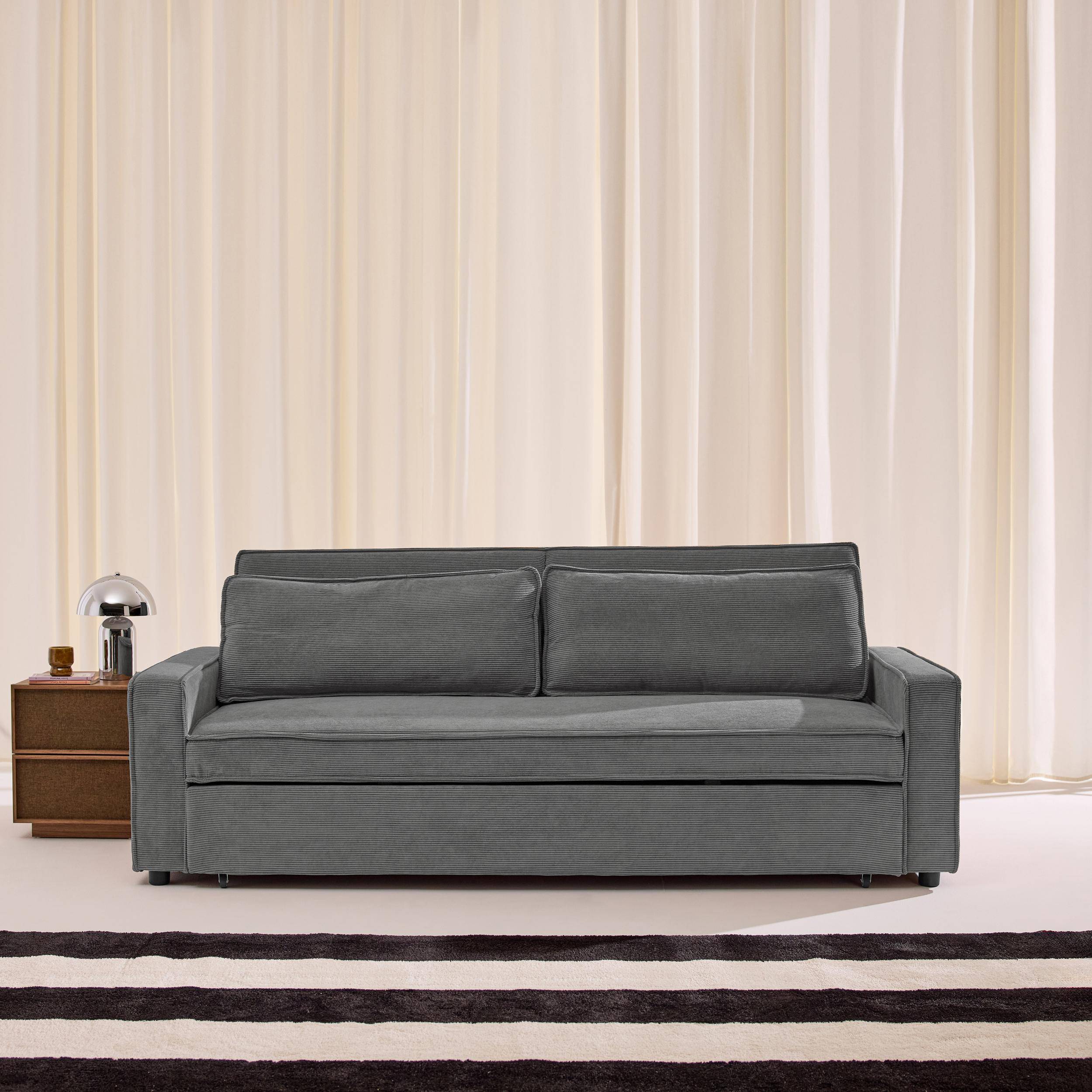 Sofá cama de pana, 3 plazas, Chill pana, Gris, 226x90x88 cm Photo2