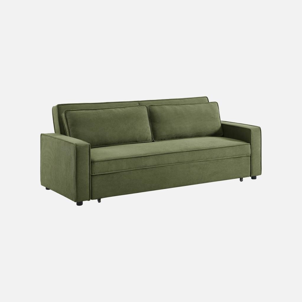 Divano letto in velluto a coste,  3 posti, Verde kaki