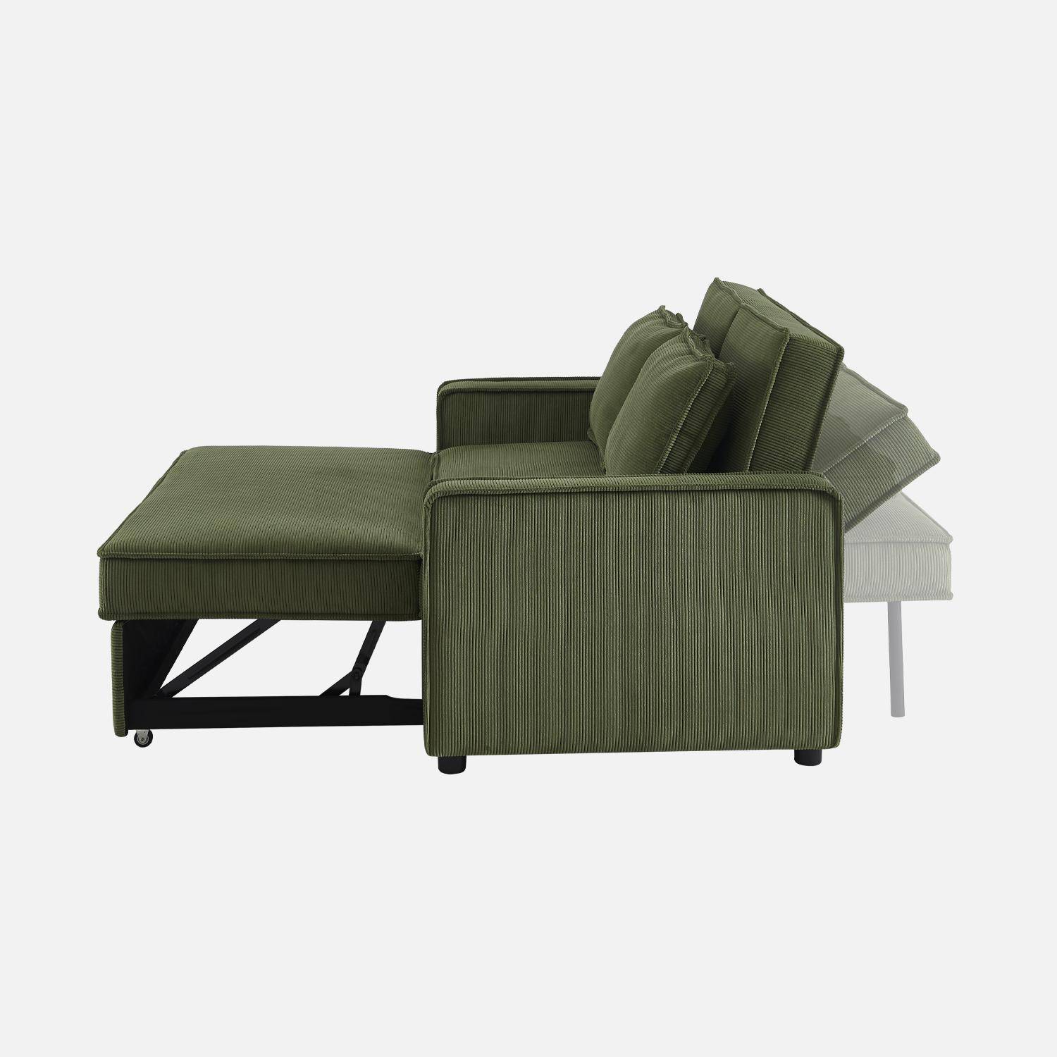 Divano letto in velluto a coste,  3 posti, Chill velluto a coste, Verde kaki, 226x90x88 cm,sweeek,Photo4