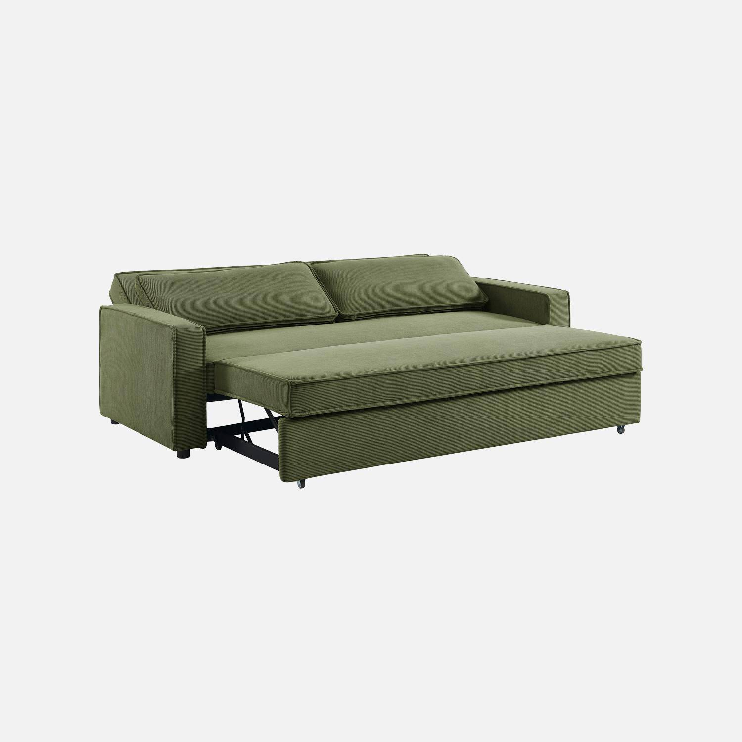 Divano letto in velluto a coste,  3 posti, Chill velluto a coste, Verde kaki, 226x90x88 cm,sweeek,Photo5