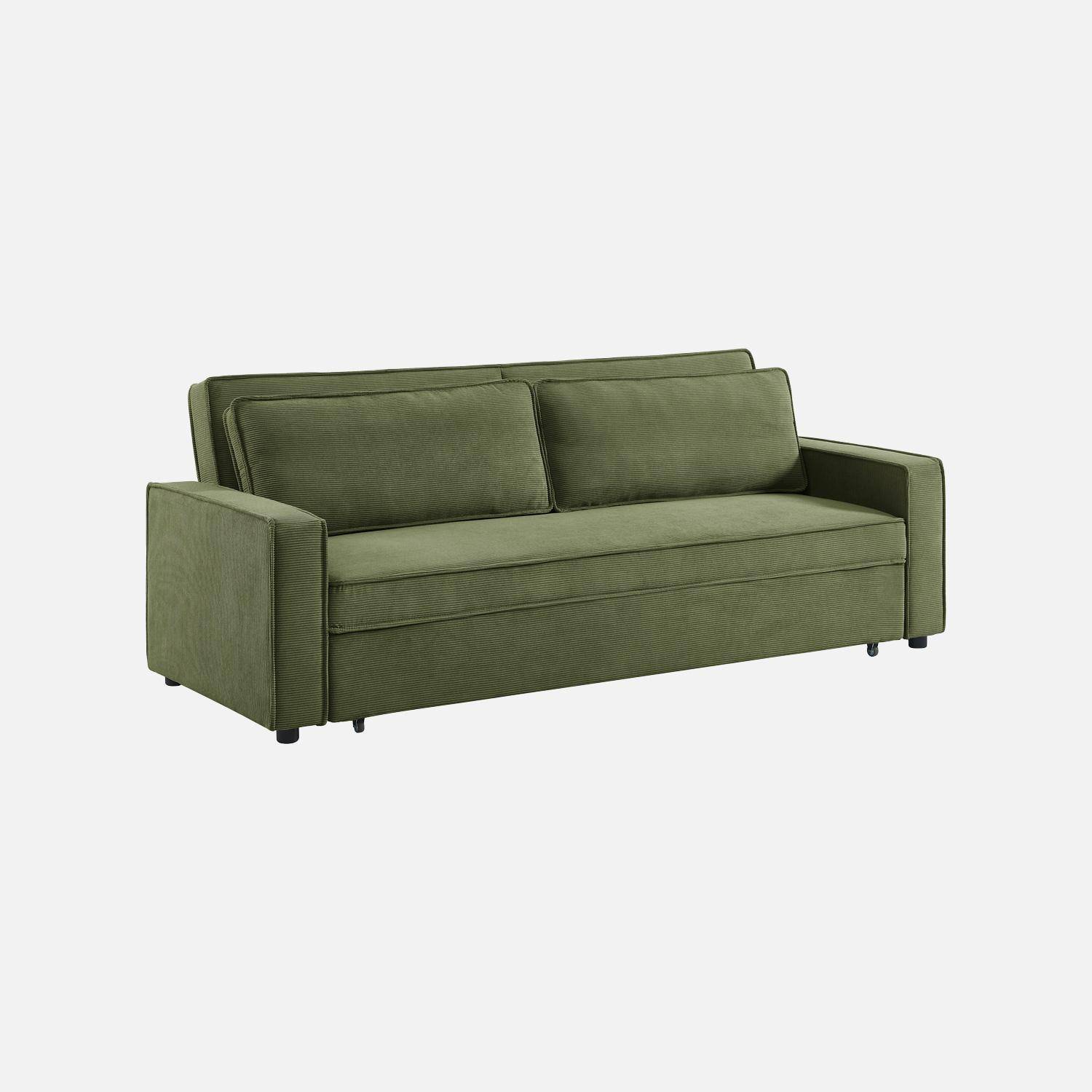 Divano letto in velluto a coste,  3 posti, Chill velluto a coste, Verde kaki, 226x90x88 cm,sweeek,Photo2