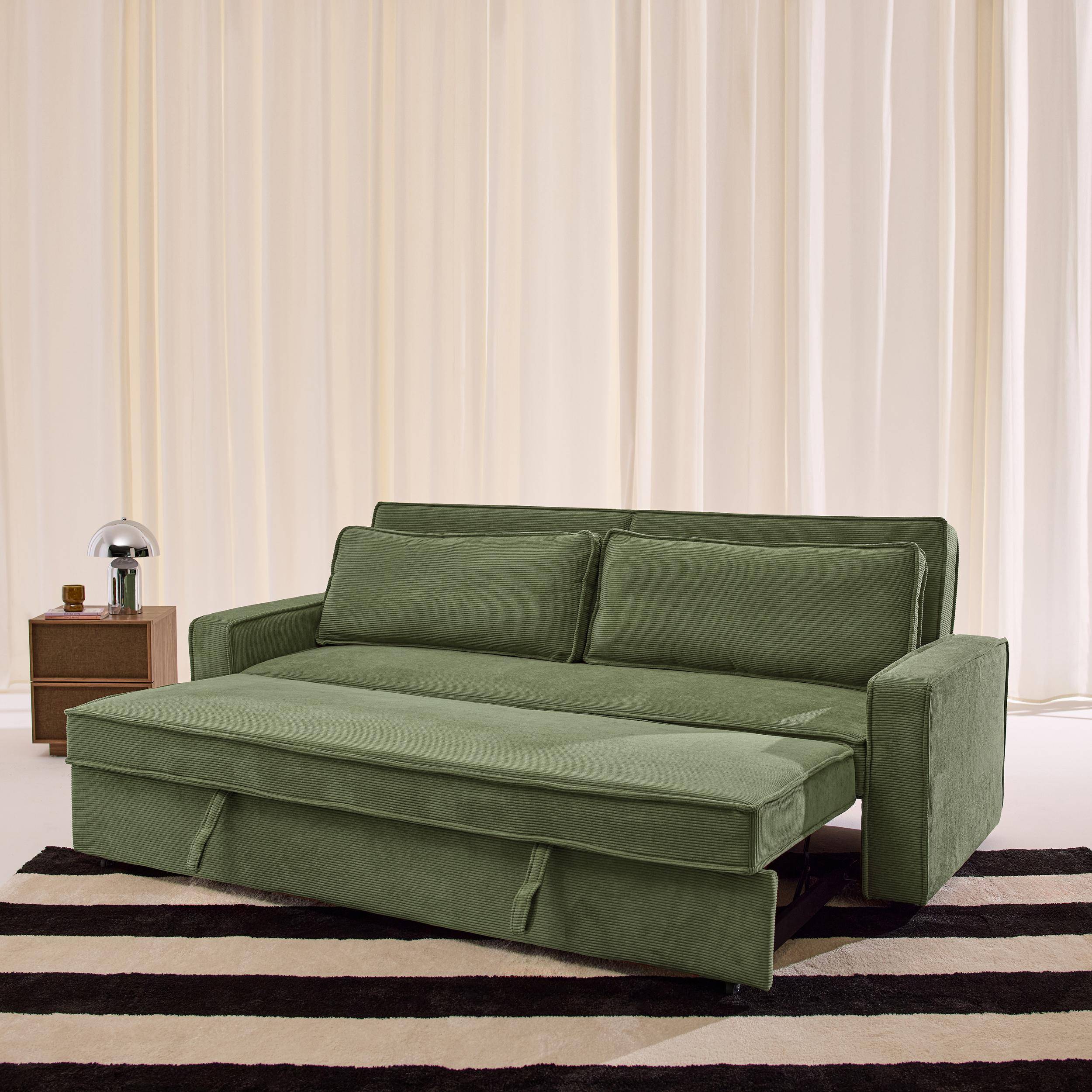 Divano letto in velluto a coste,  3 posti, Chill velluto a coste, Verde kaki, 226x90x88 cm Photo3