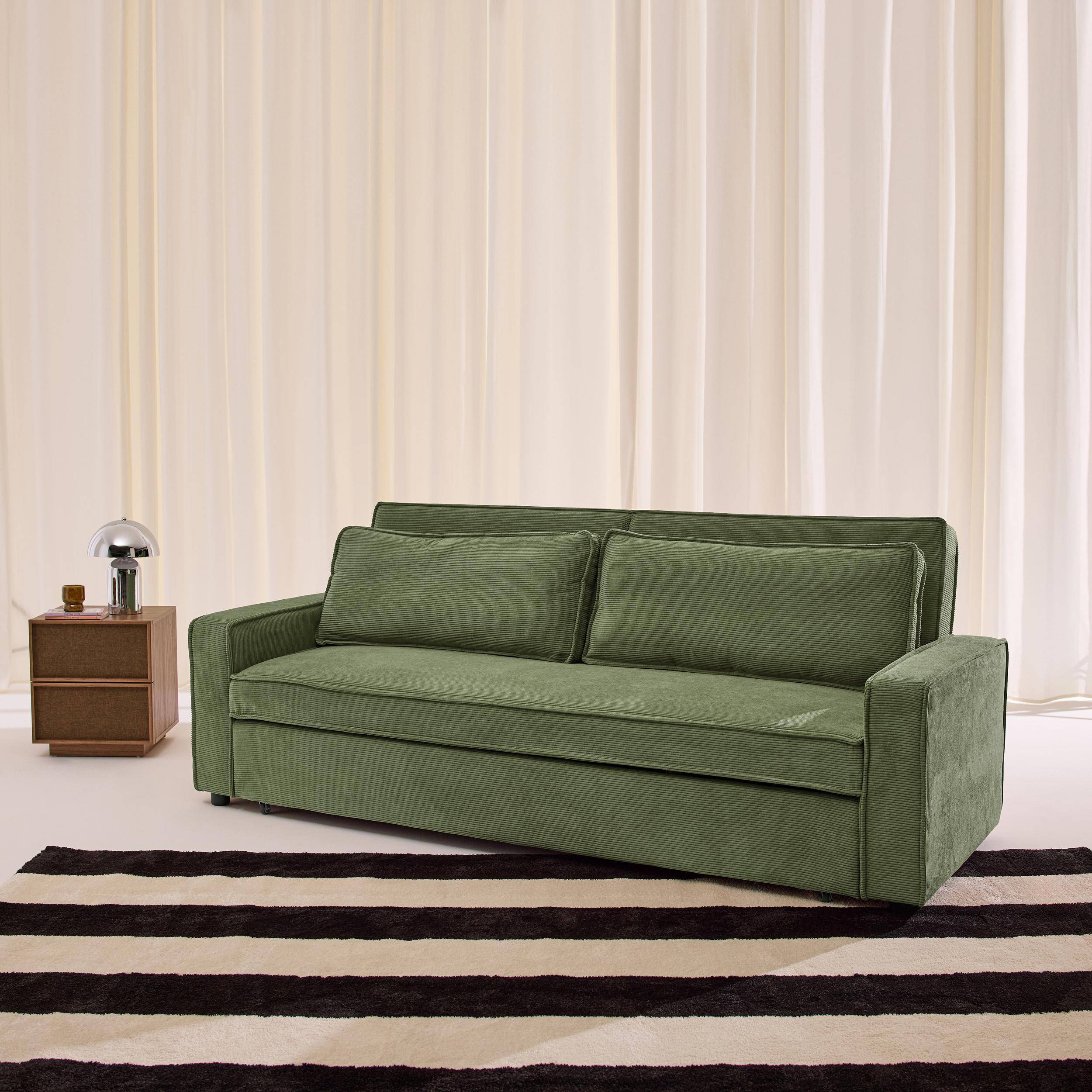Divano letto in velluto a coste,  3 posti, Chill velluto a coste, Verde kaki, 226x90x88 cm Photo2