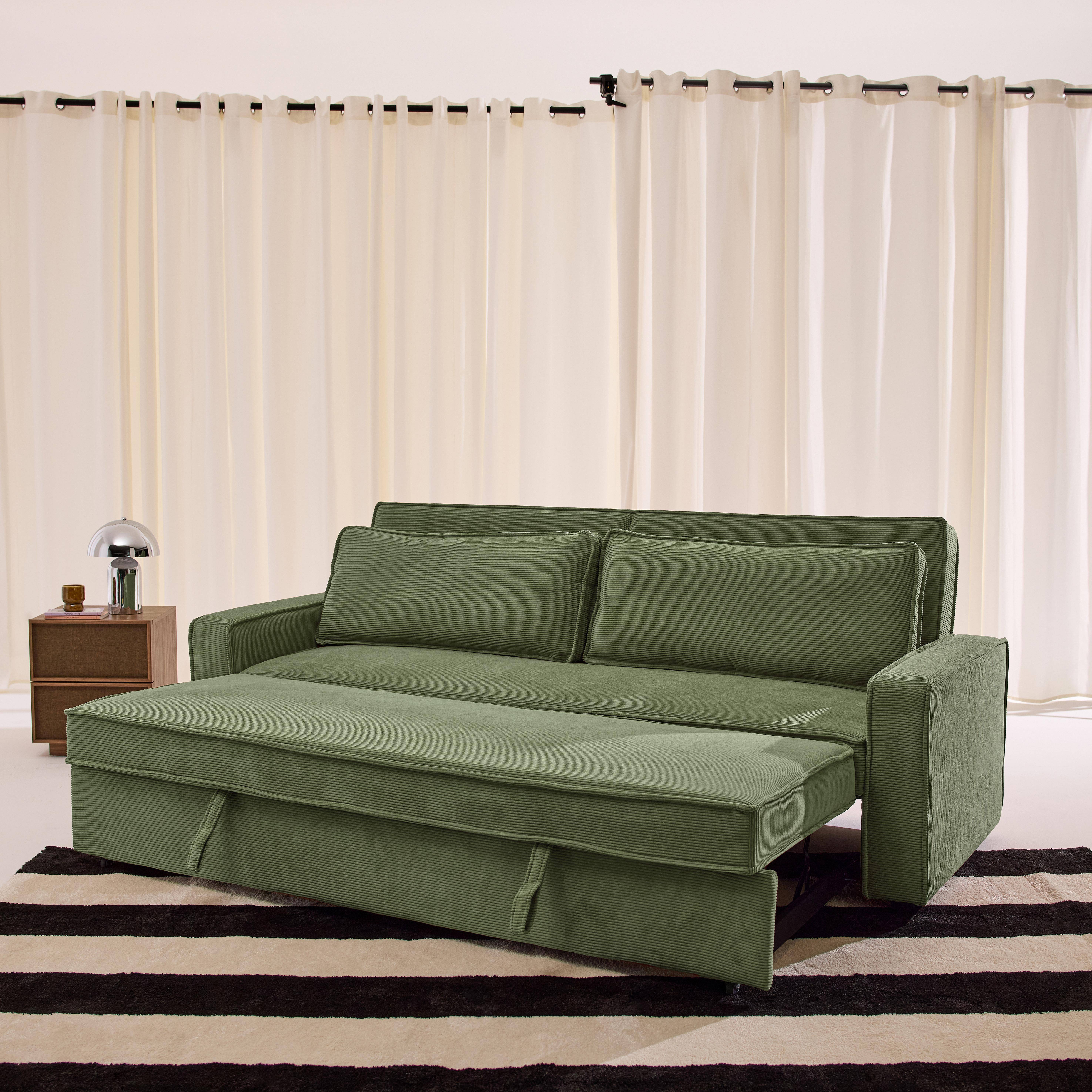 3-Sitzer Schlafsofa mit Cordbezug khaki - Chill Photo3