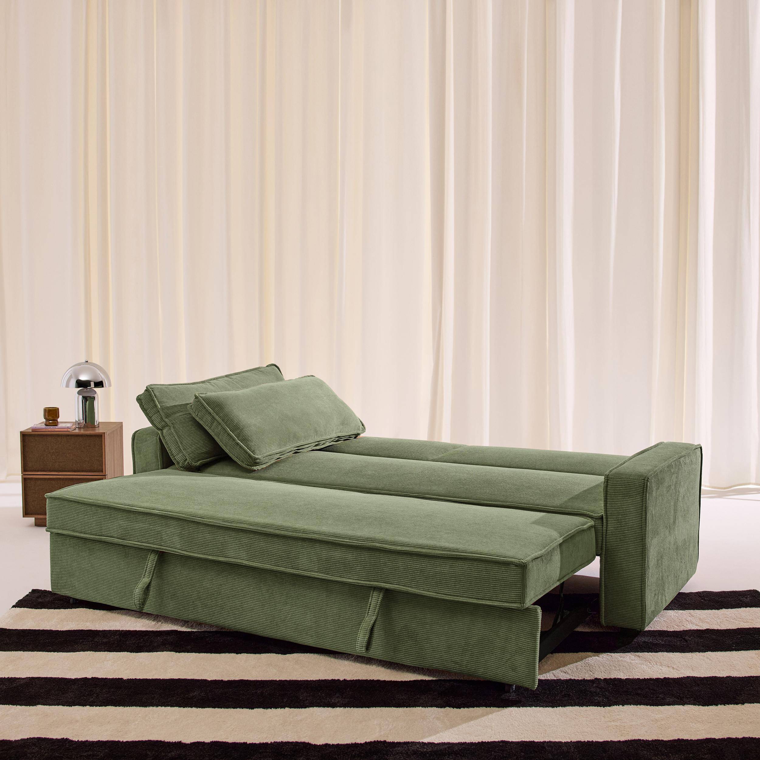 Divano letto in velluto a coste,  3 posti, Chill velluto a coste, Verde kaki, 226x90x88 cm Photo4