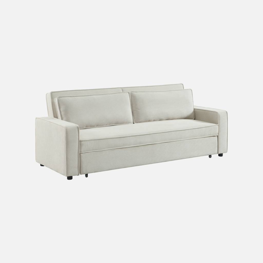 Sofá cama de pana, 3 plazas, Crema