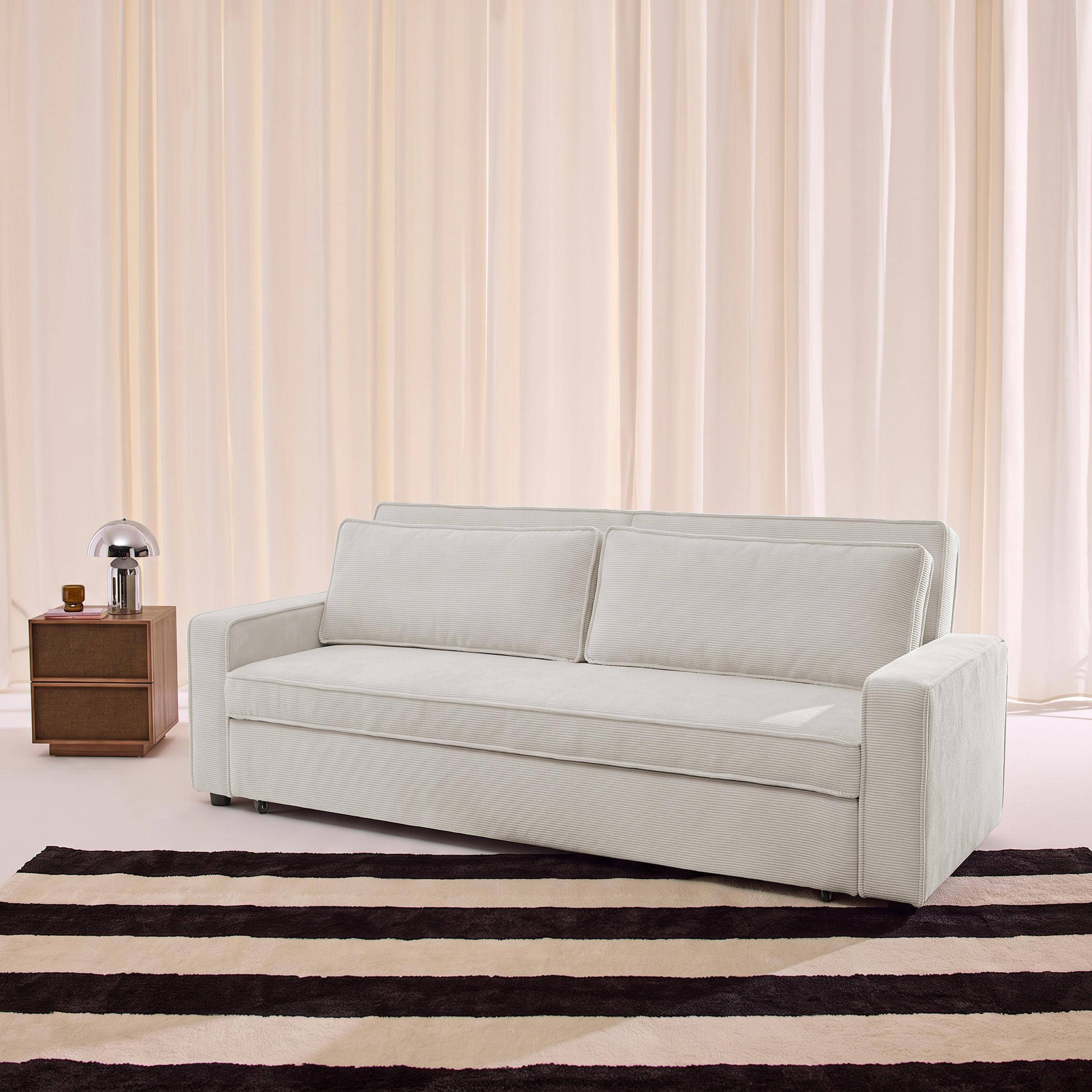 Divano letto in velluto a coste,  3 posti, Chill velluto a coste, Crema, 226x90x88 cm Photo1
