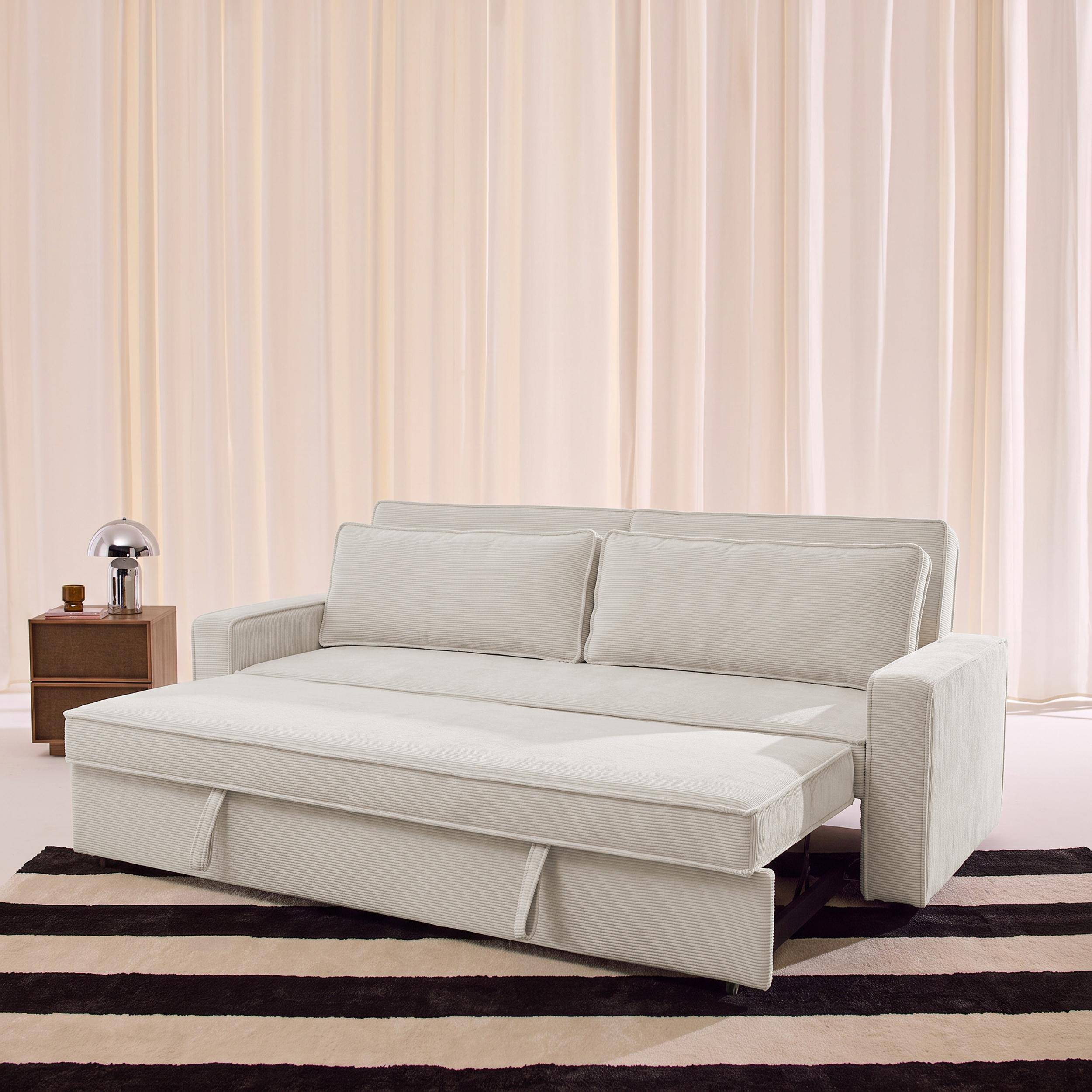 Divano letto in velluto a coste,  3 posti, Chill velluto a coste, Crema, 226x90x88 cm Photo3