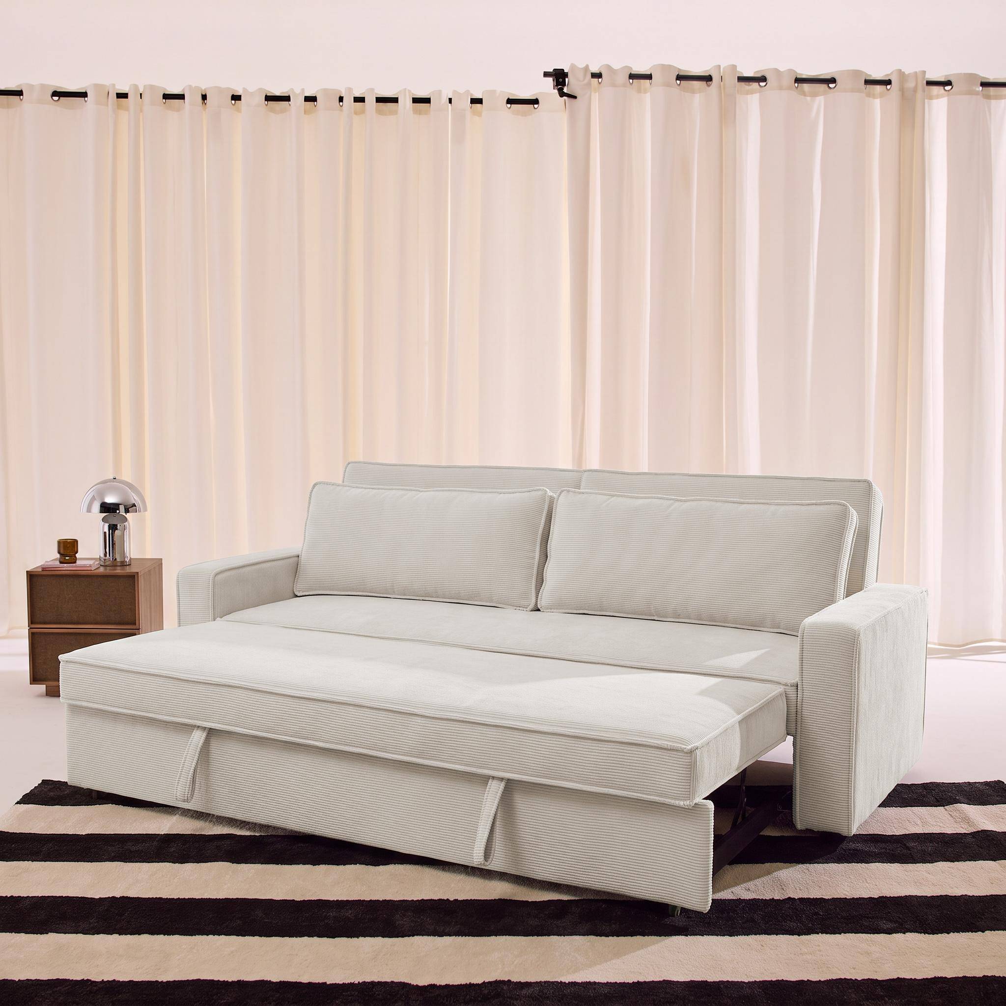 3-Sitzer Schlafsofa mit Cordbezug cremefarben - Chill,sweeek,Photo3