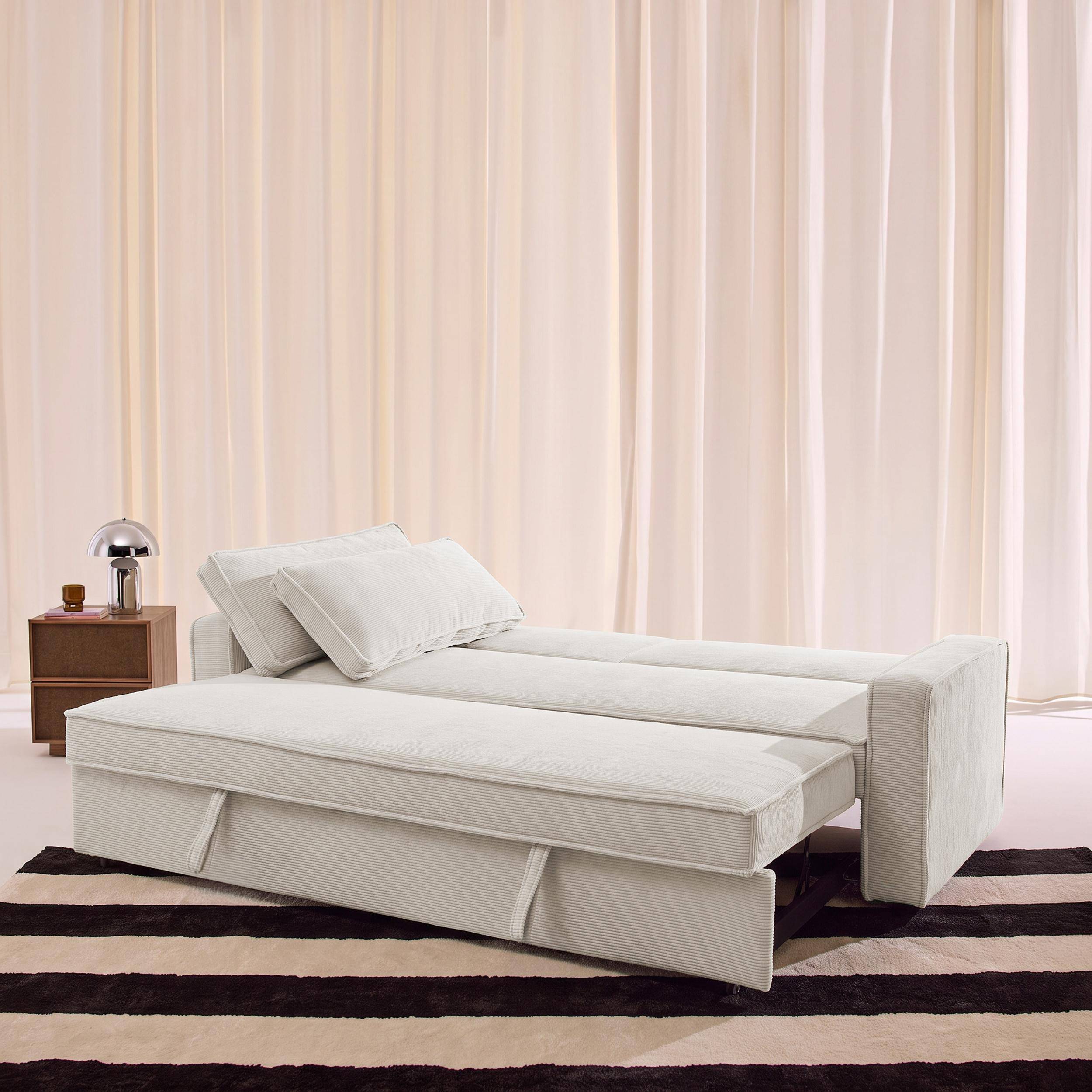 Divano letto in velluto a coste,  3 posti, Chill velluto a coste, Crema, 226x90x88 cm Photo4