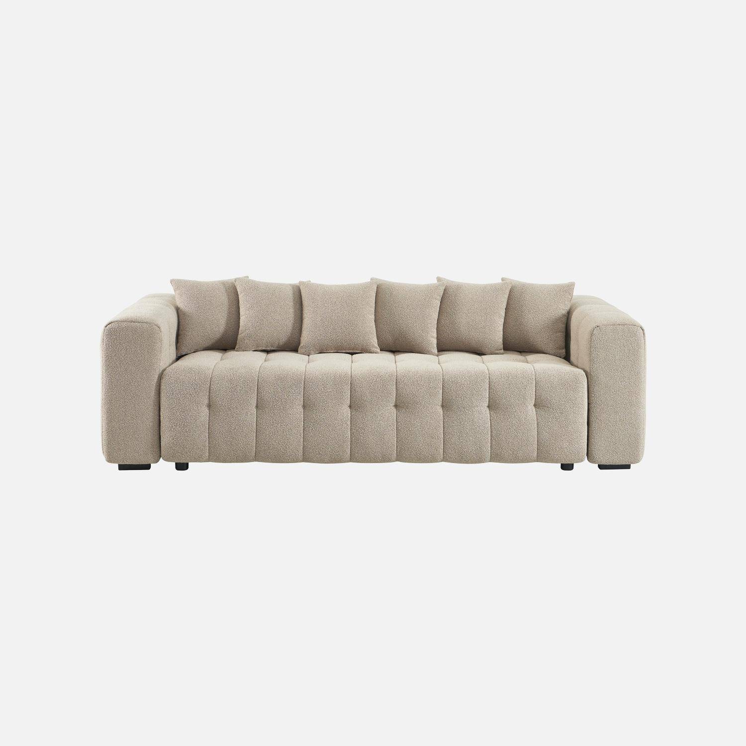 Canapé convertible 3 places bouclette texturée avec coffre beige - Leon Photo2