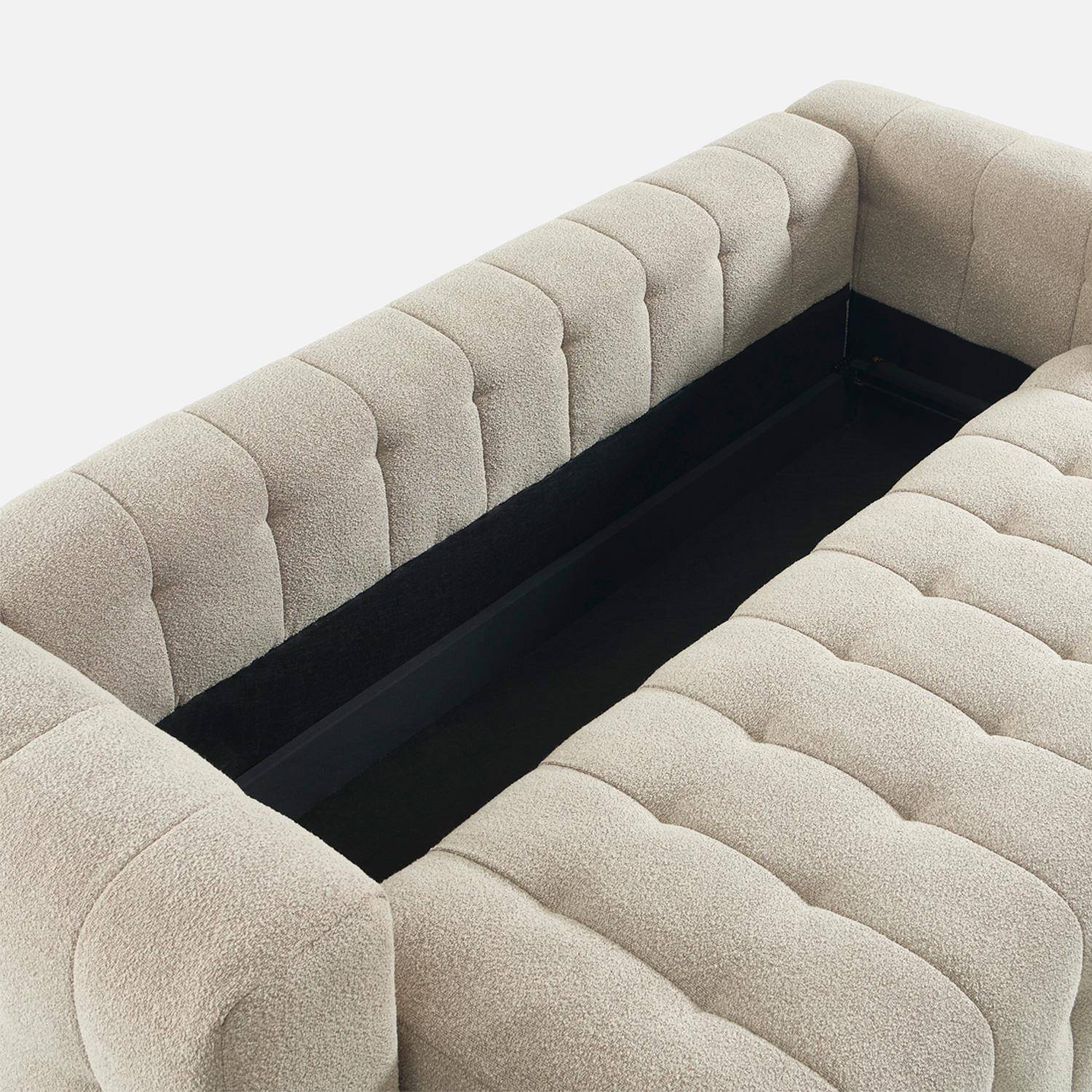 Divano letto in bouclé compresso testurizzato con contenitore, Leon, Beige, 248x100x69 cm,sweeek,Photo7
