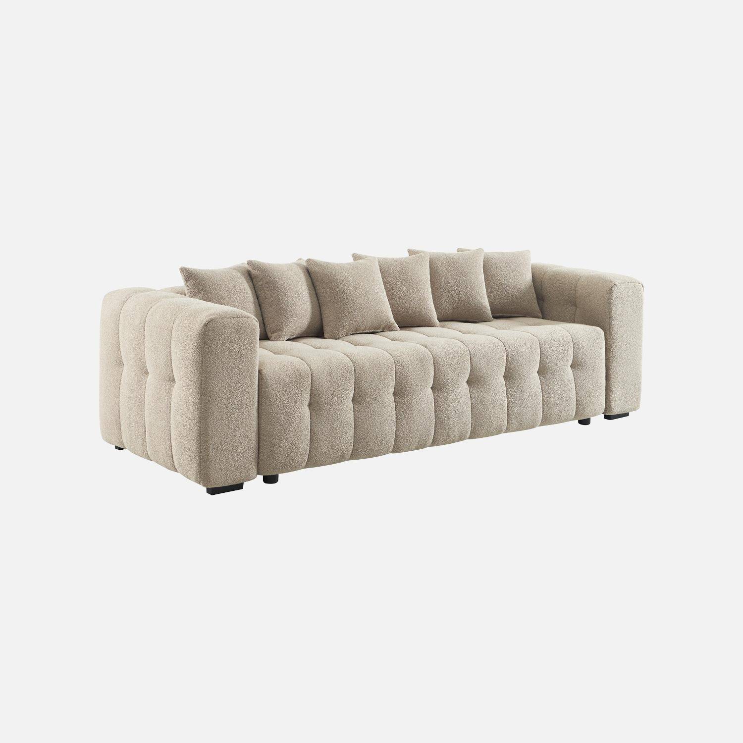 Divano letto in bouclé compresso testurizzato con contenitore, Leon, Beige, 248x100x69 cm,sweeek,Photo2