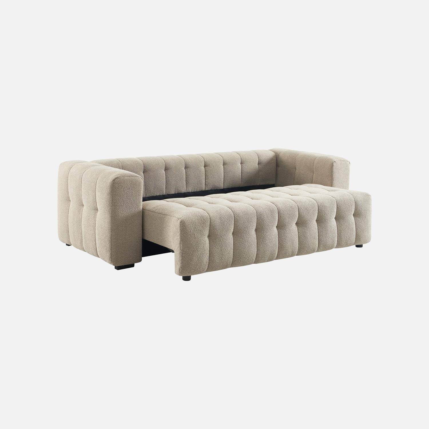 Divano letto in bouclé compresso testurizzato con contenitore, Leon, Beige, 248x100x69 cm,sweeek,Photo4