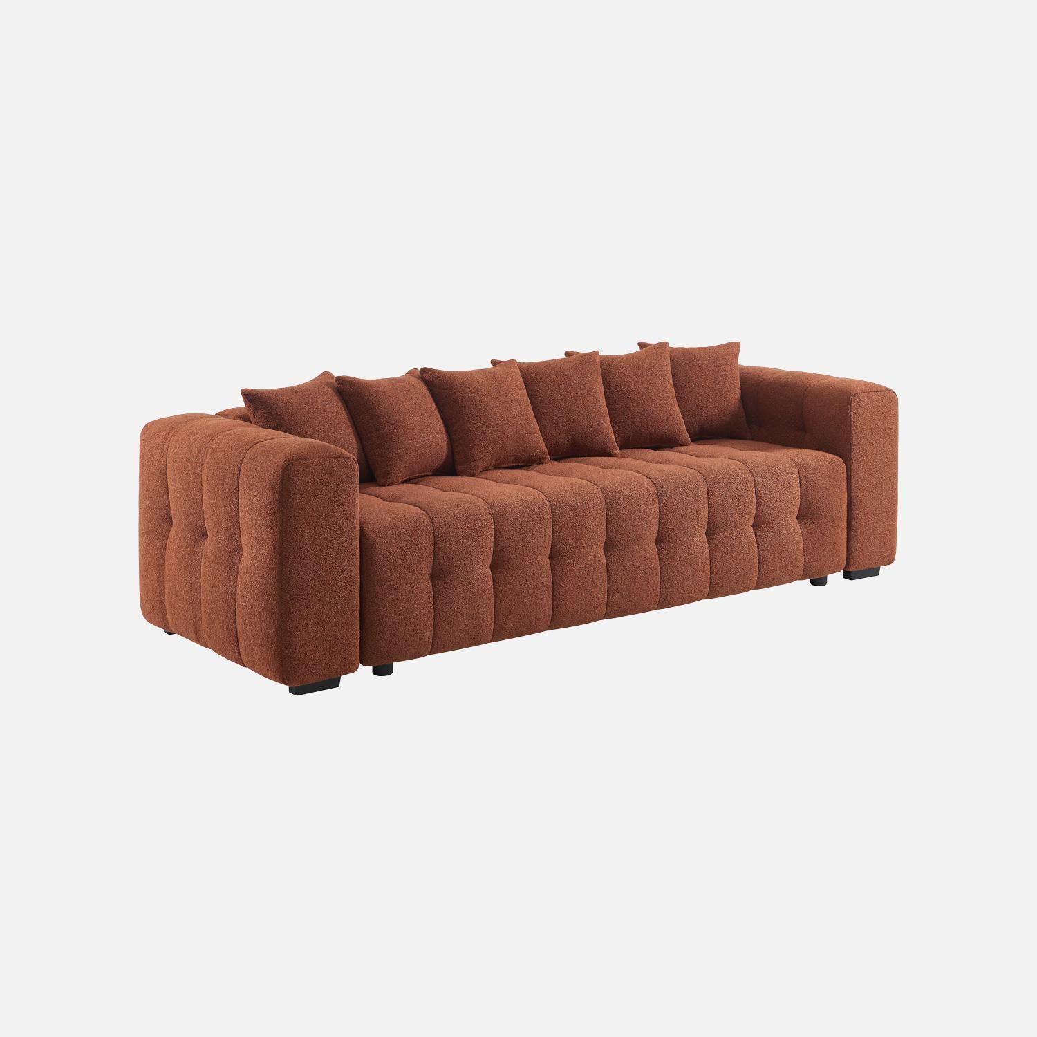 Canapé convertible 3 places bouclette texturée avec coffre terracotta - Leon Photo1