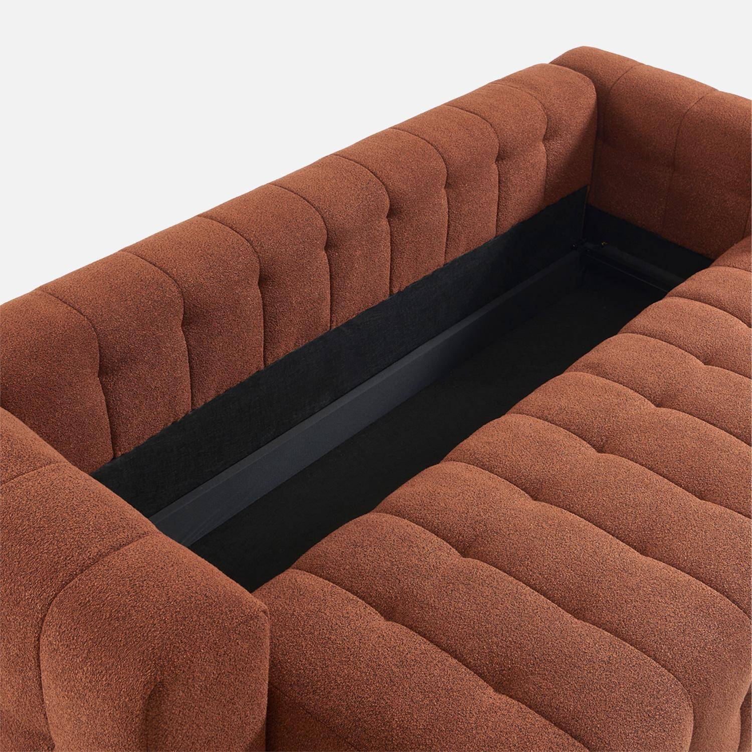 Canapé convertible 3 places bouclette texturée avec coffre terracotta - Leon Photo6
