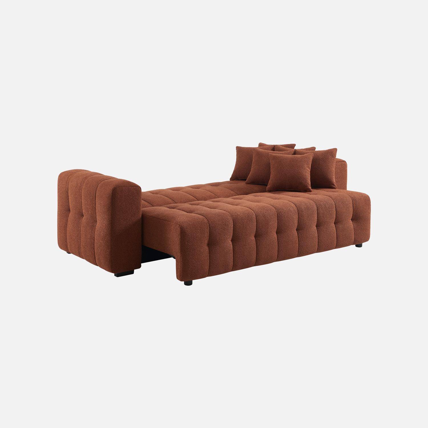 Canapé convertible 3 places bouclette texturée avec coffre terracotta - Leon Photo4