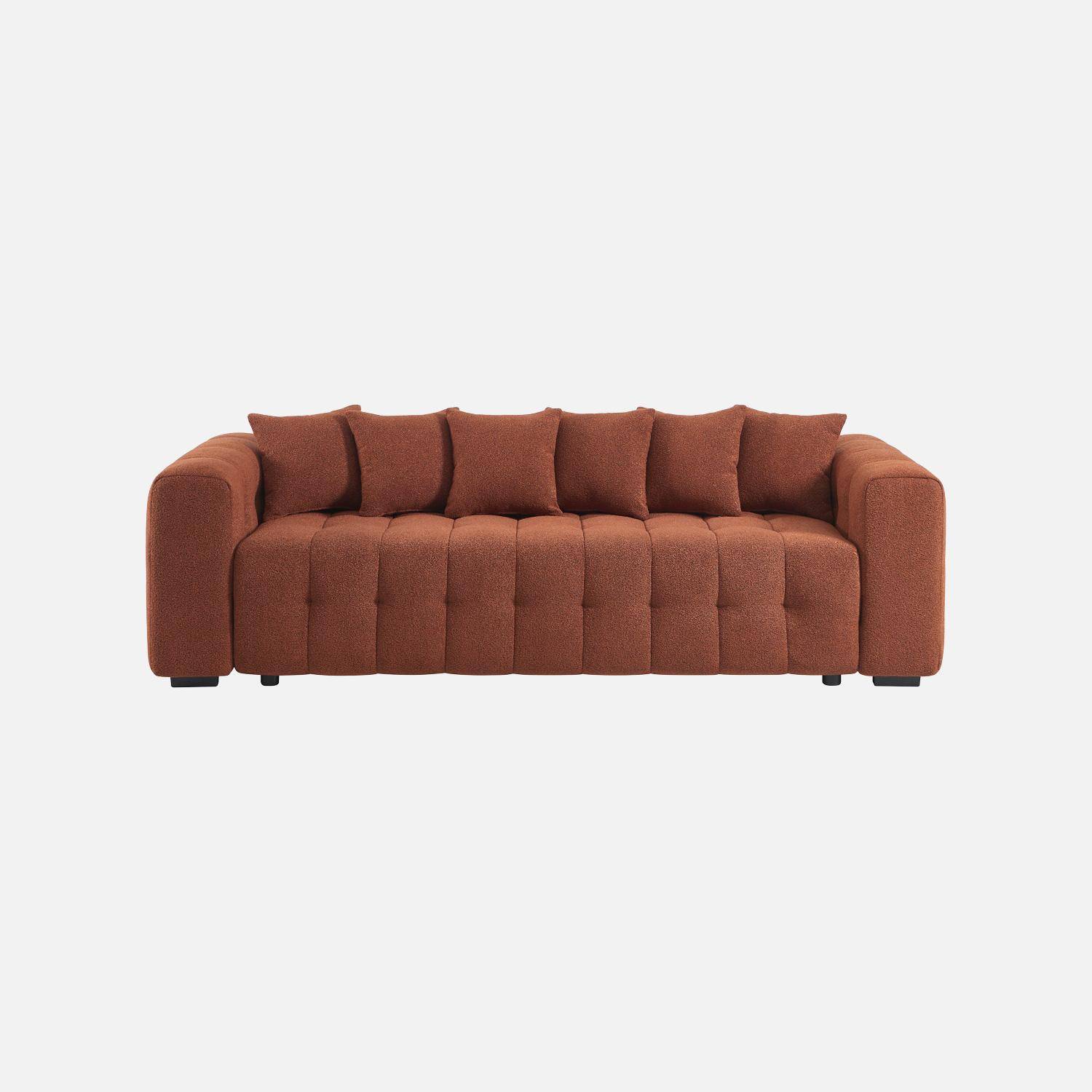 Canapé convertible 3 places bouclette texturée avec coffre terracotta - Leon,sweeek,Photo2