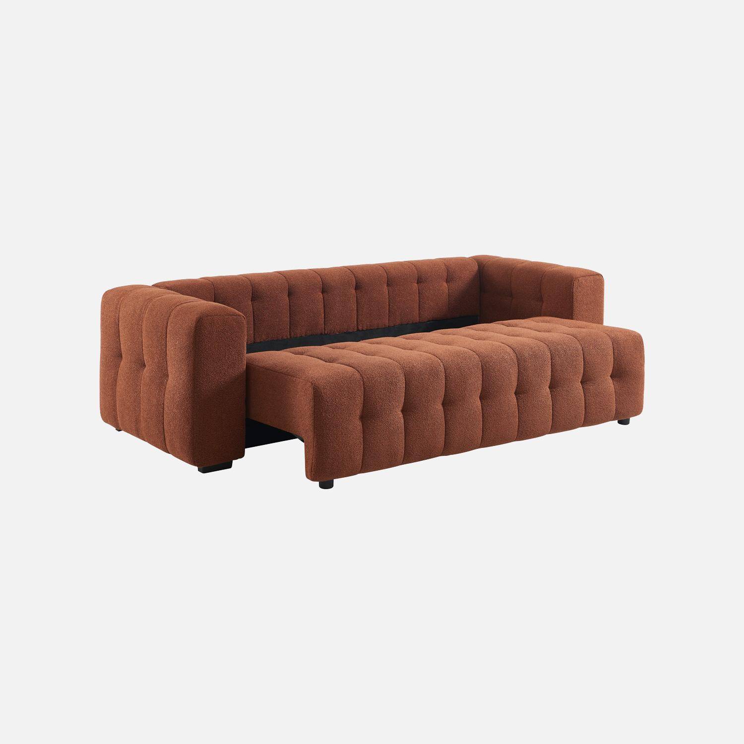 Canapé convertible 3 places bouclette texturée avec coffre terracotta - Leon,sweeek,Photo3