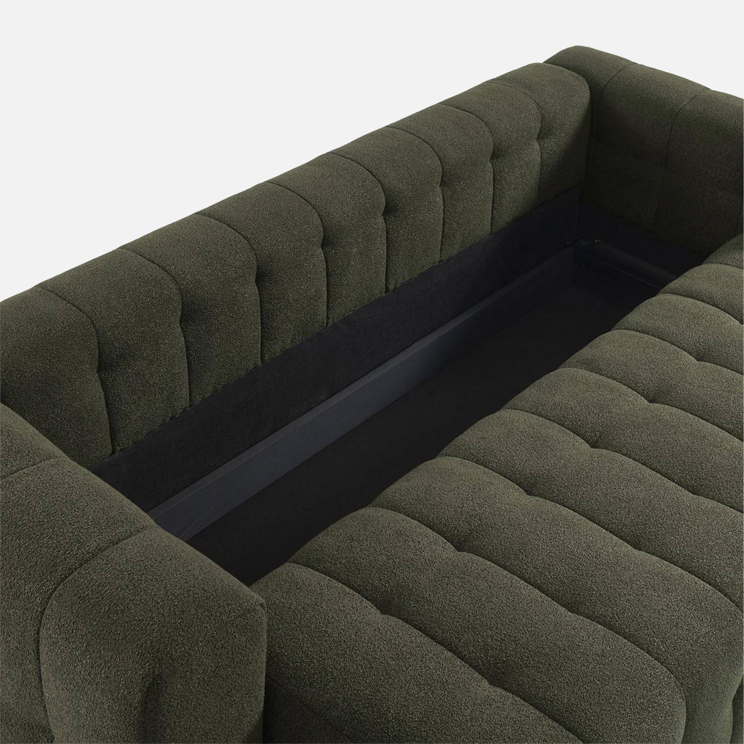 Sofá cama con textura bucle y baúl. 3 plazas, Leon, Verde kaki, 248x100x69 cm Photo6