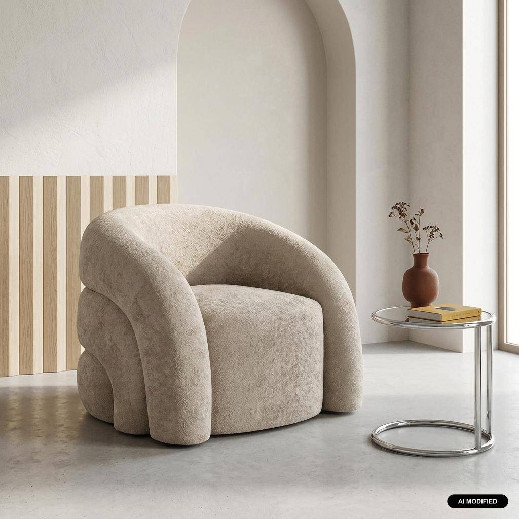 Fauteuil van stof 1-zits organisch beige - Renbo Photo1