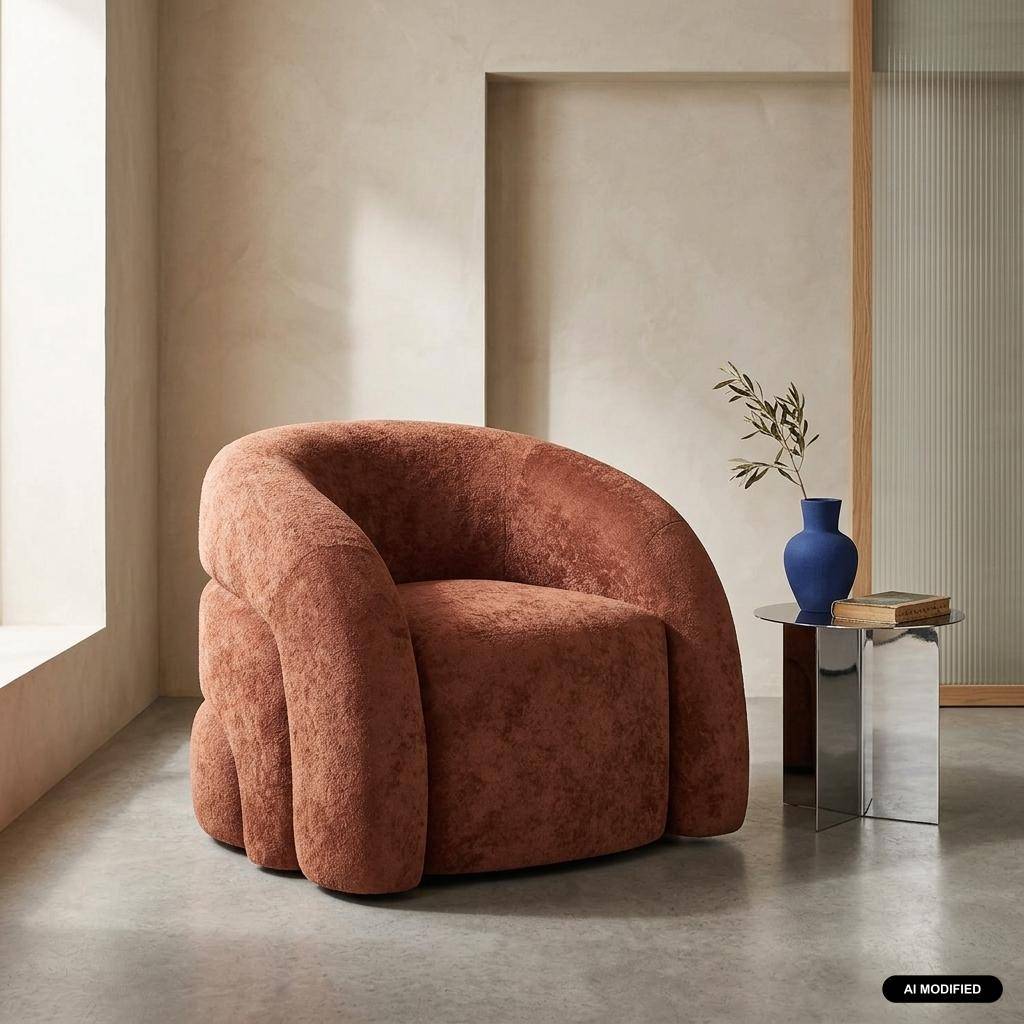 Fauteuil van stof 1-zits organisch terracotta - Renbo Photo1