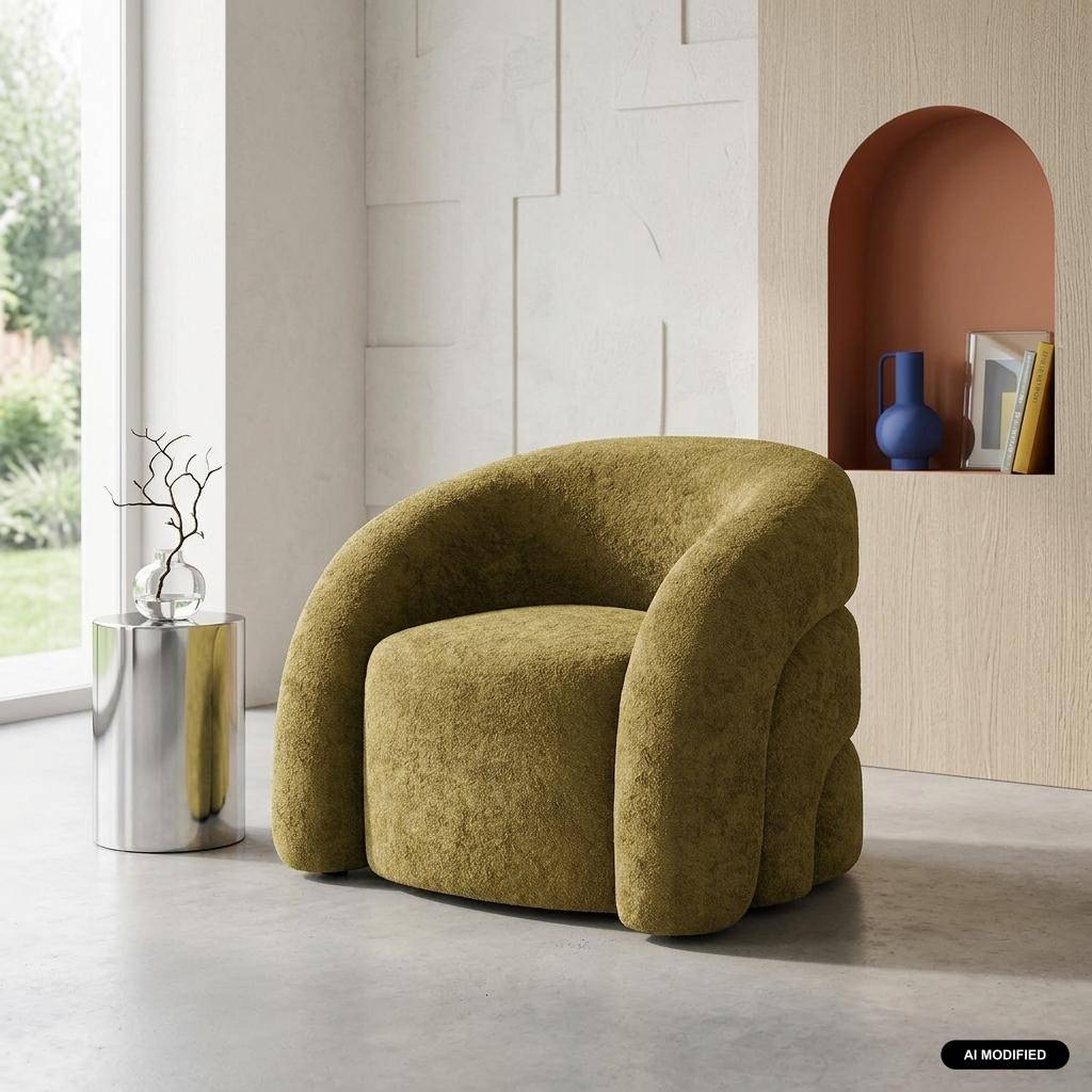 Fauteuil van stof 1-zits organisch olijfgroen - Renbo Photo1