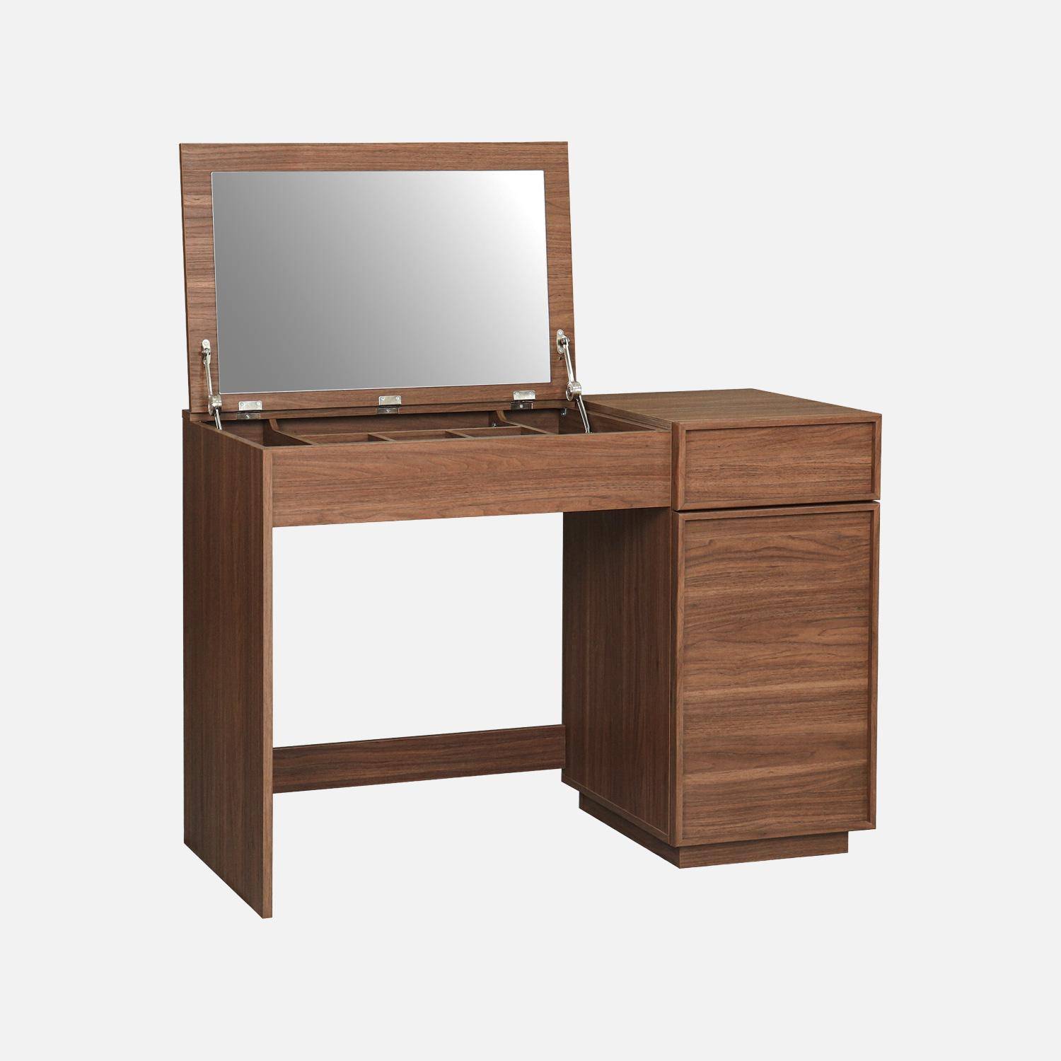 Coiffeuse décor bois avec miroir 7 casiers 1 tiroir 1 porte noyer - Kuba Photo2