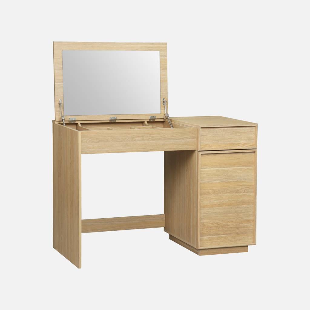 Coiffeuse décor bois avec miroir 7 casiers 1 tiroir 1 porte naturel