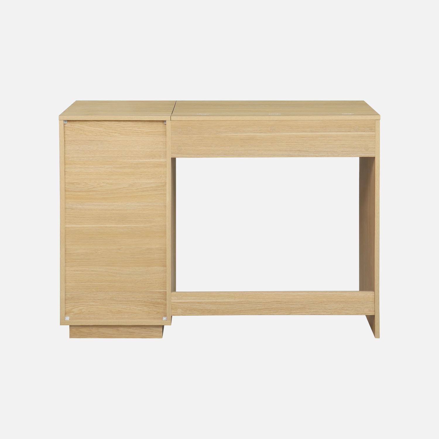 Tocador efecto madera con espejo, 7 compartimentos, 1 cajón y 1 puerta, 110cm, Kuba, Natural, 110x53x78 cm Photo5
