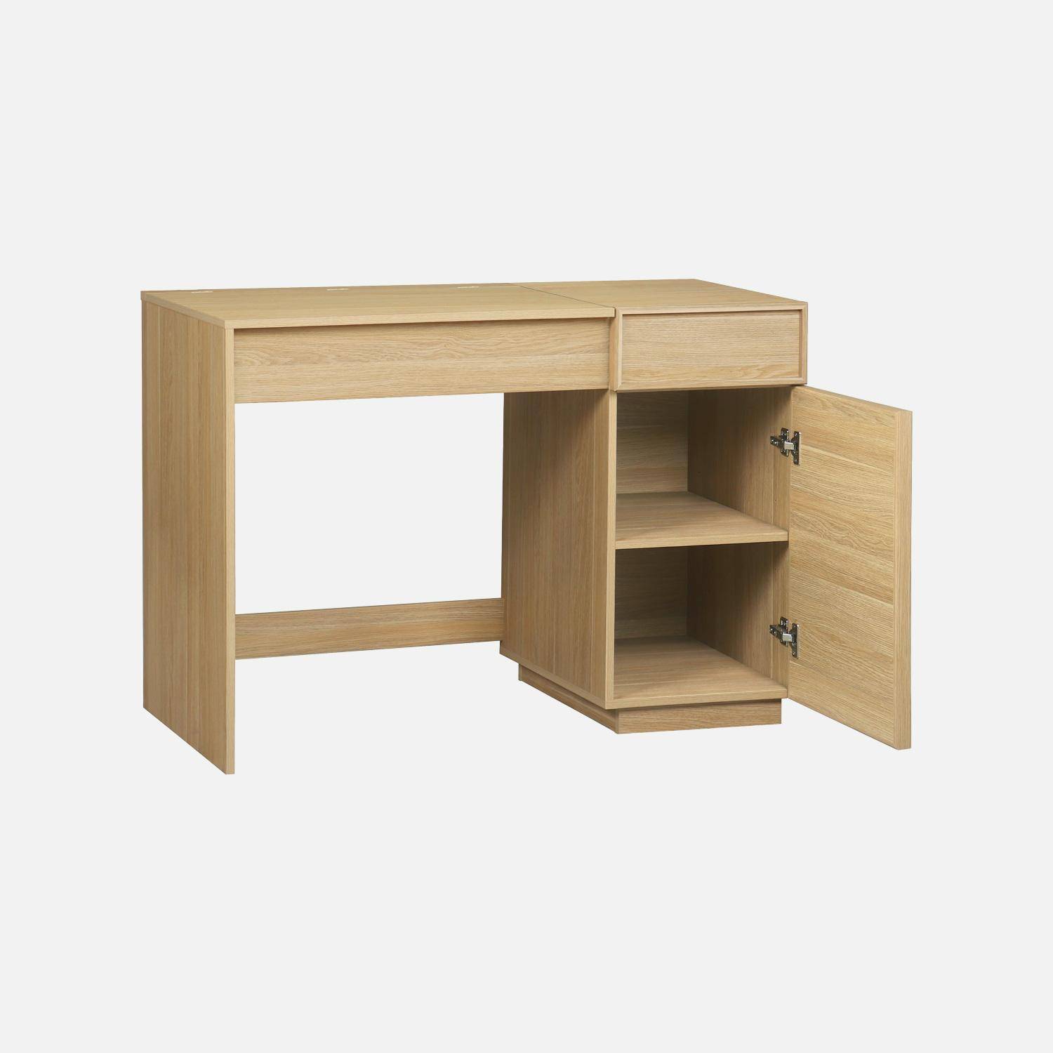 Tocador efecto madera con espejo, 7 compartimentos, 1 cajón y 1 puerta, 110cm, Kuba, Natural, 110x53x78 cm,sweeek,Photo4