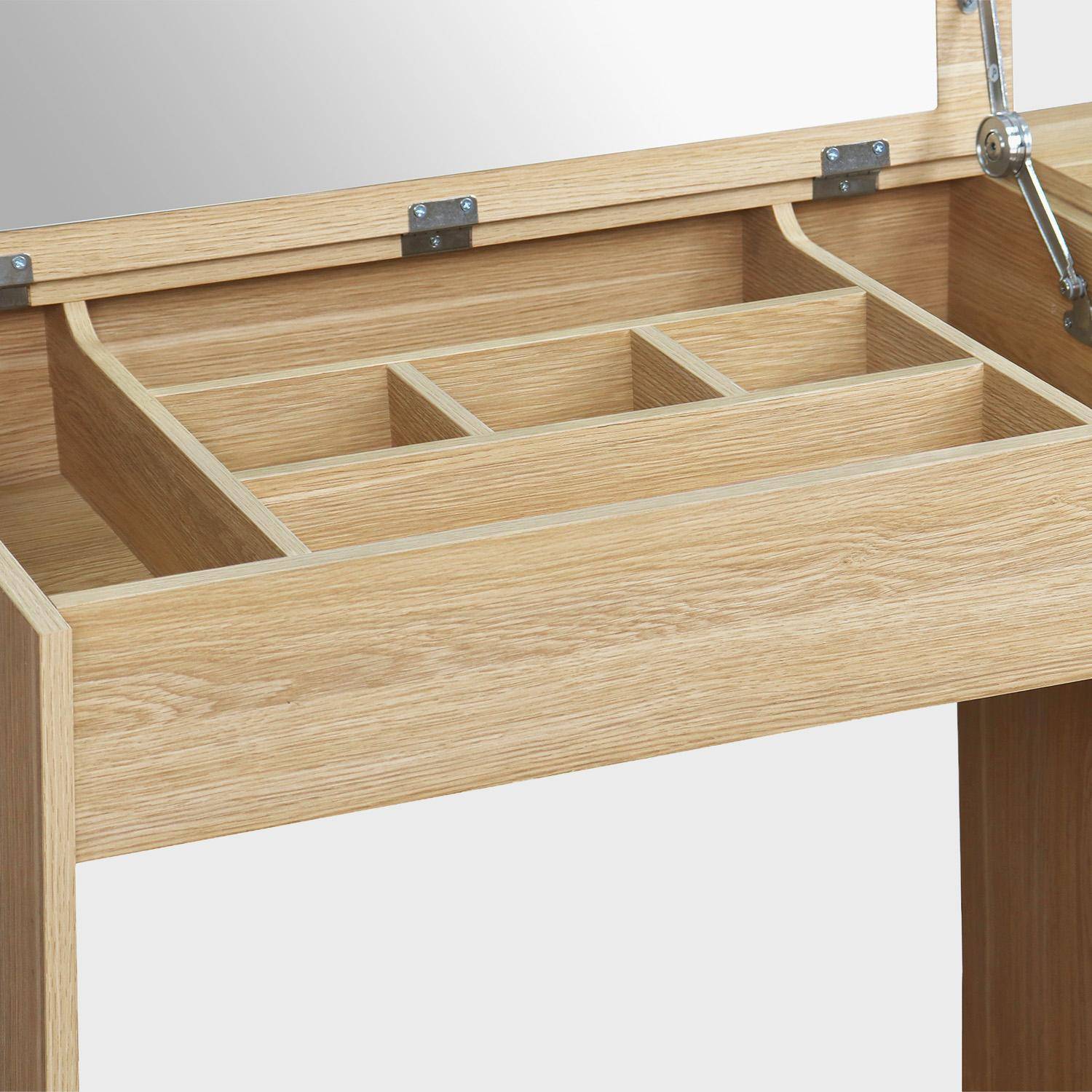Tocador efecto madera con espejo, 7 compartimentos, 1 cajón y 1 puerta, 110cm, Kuba, Natural, 110x53x78 cm,sweeek,Photo7
