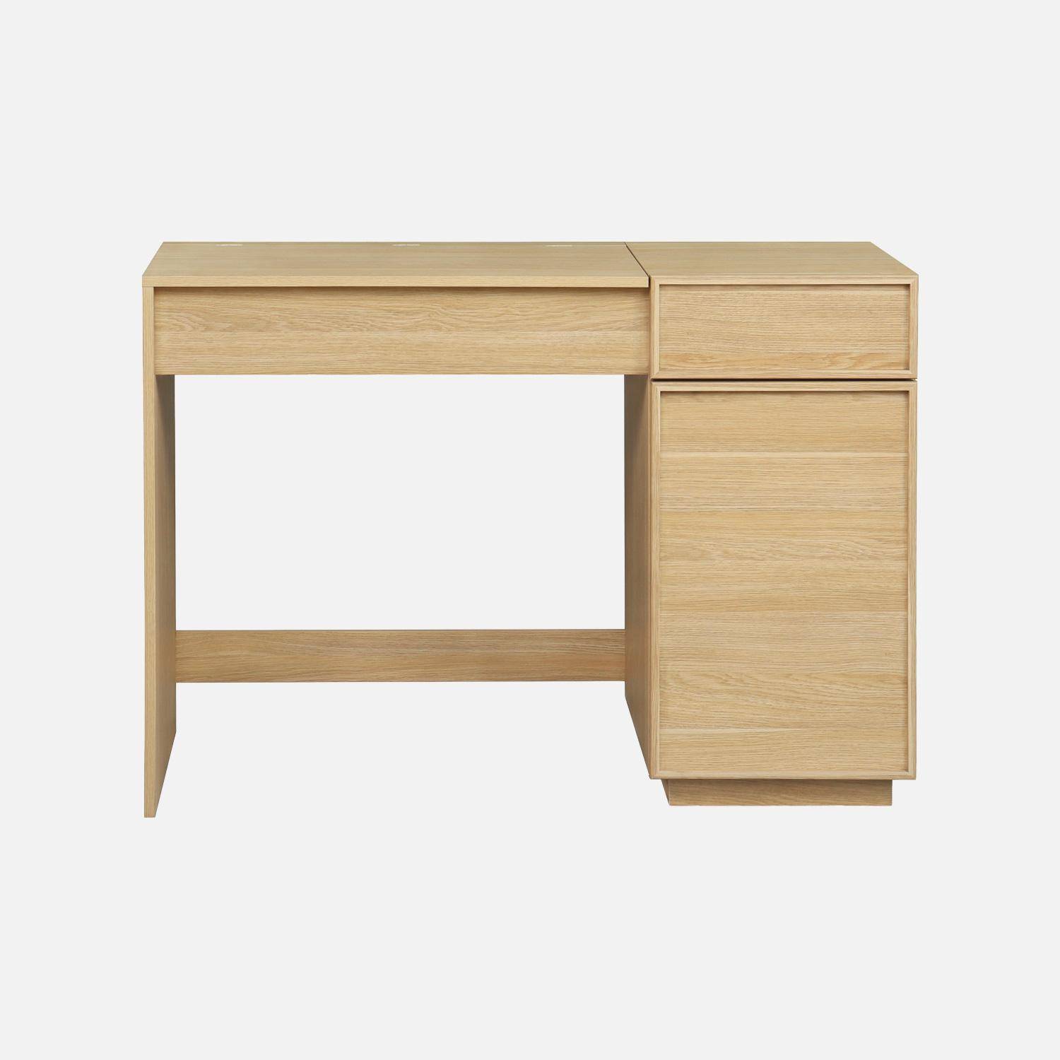 Tocador efecto madera con espejo, 7 compartimentos, 1 cajón y 1 puerta, 110cm, Kuba, Natural, 110x53x78 cm Photo3
